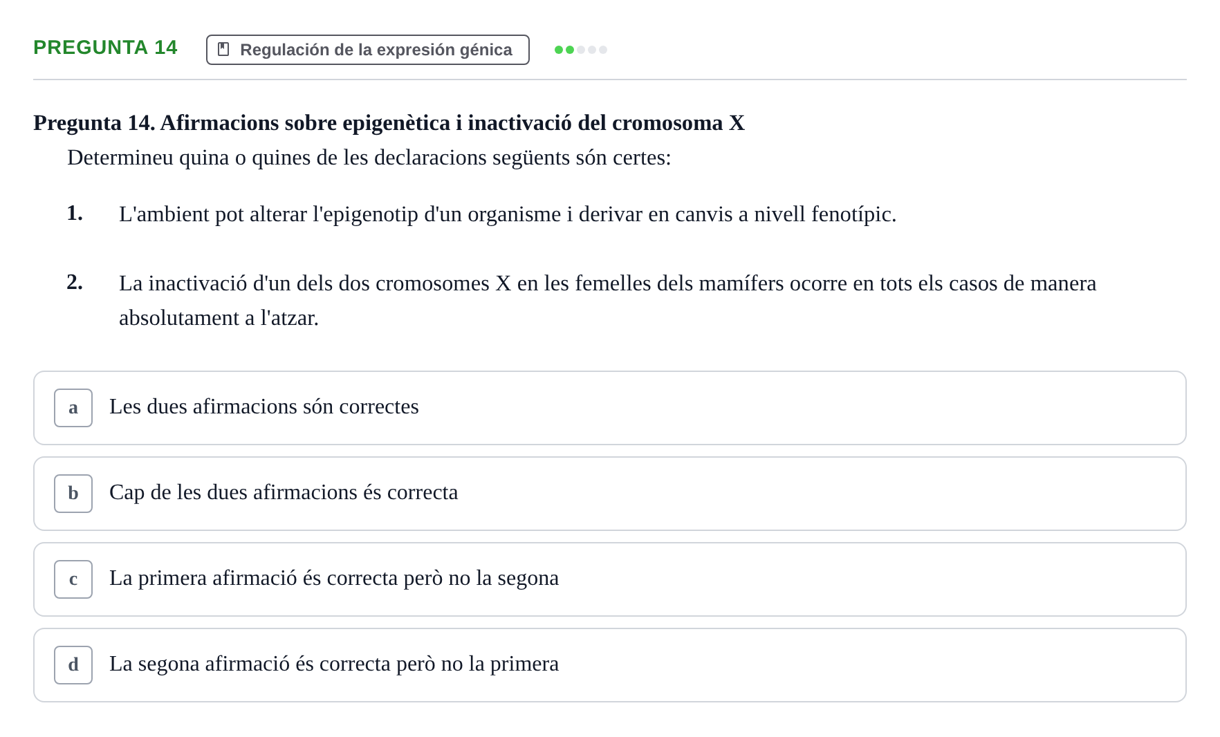 Enunciado: Pregunta 14 · Genética UAB 2022