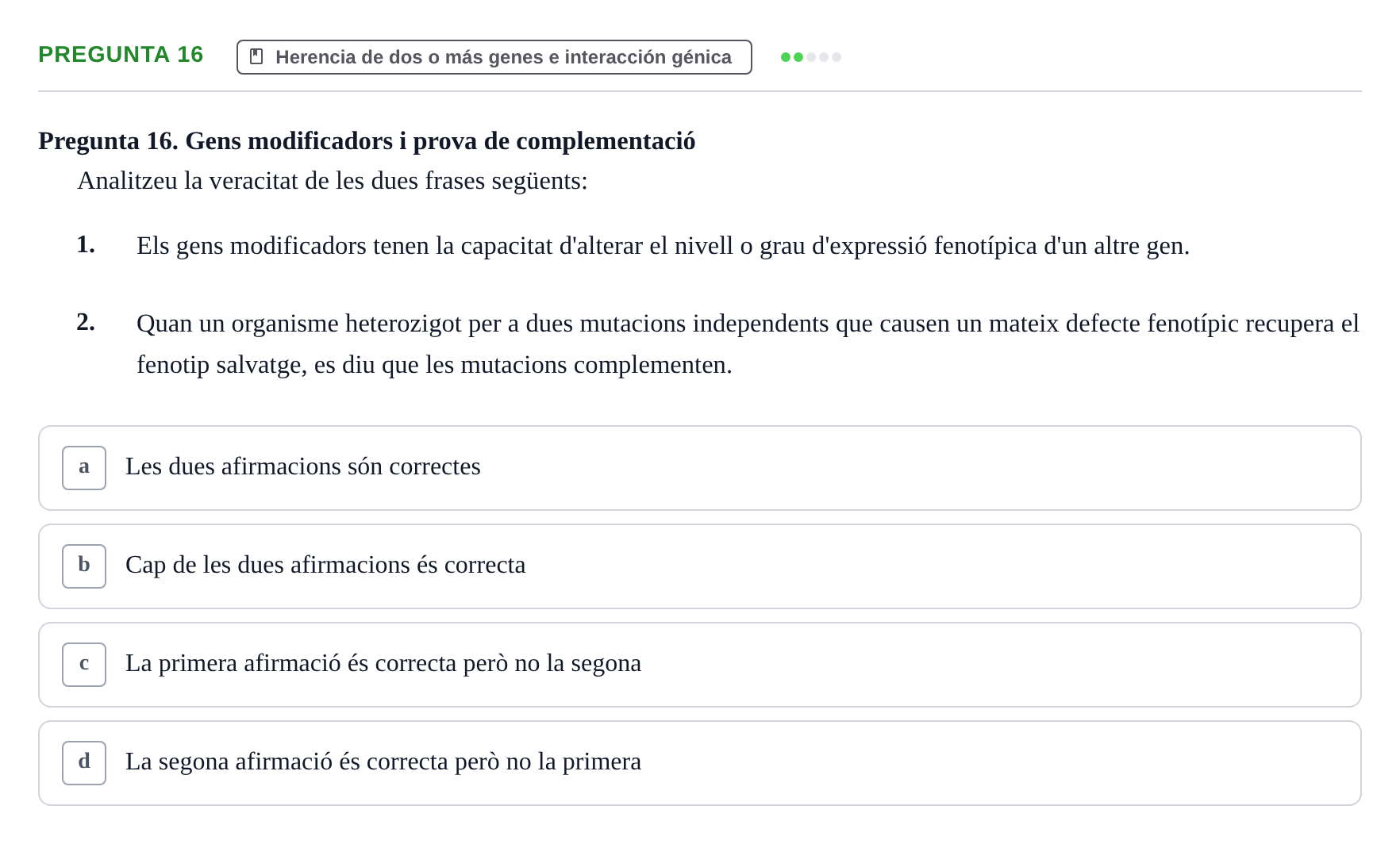 Enunciado: Pregunta 16 · Genética UAB 2022