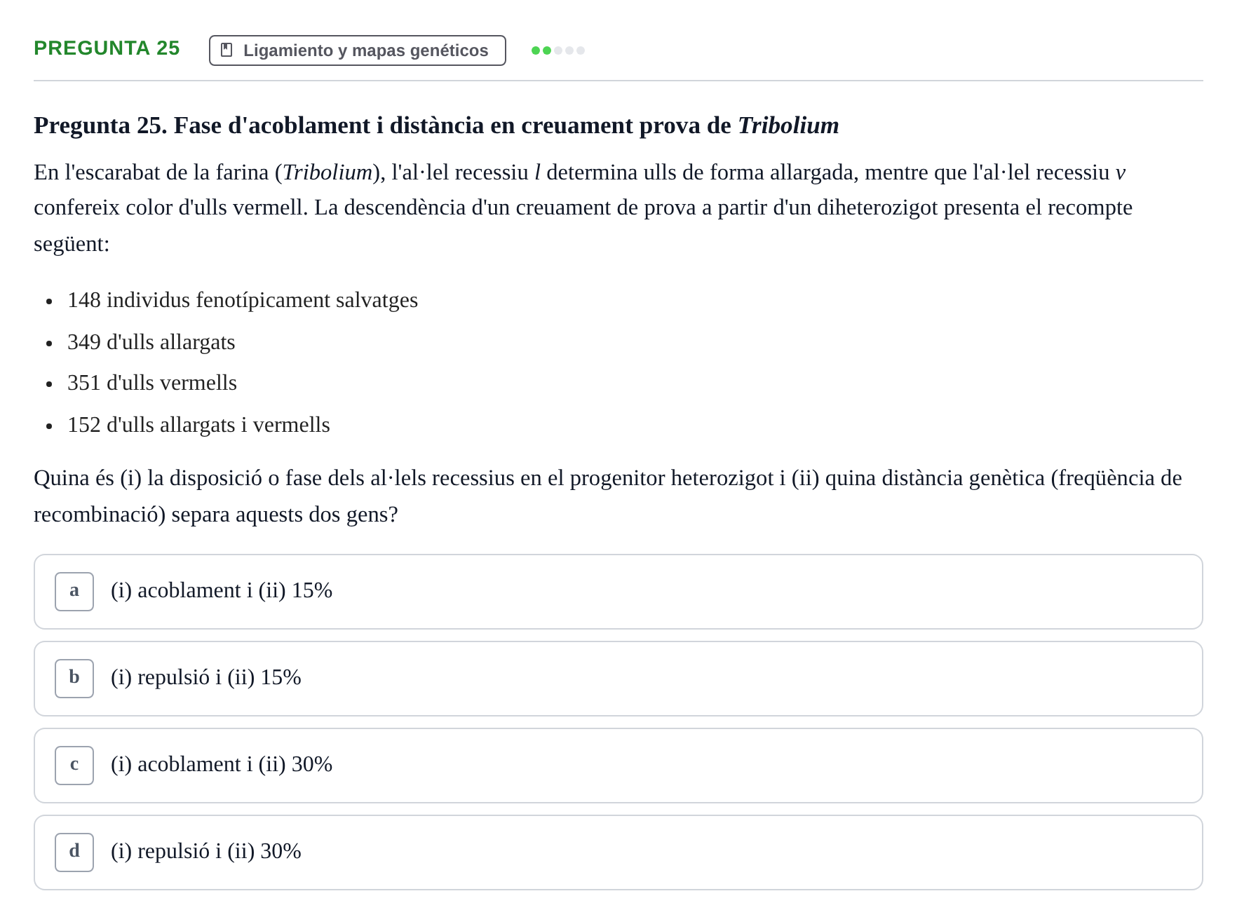 Enunciado: Pregunta 25 · Genética UAB 2022