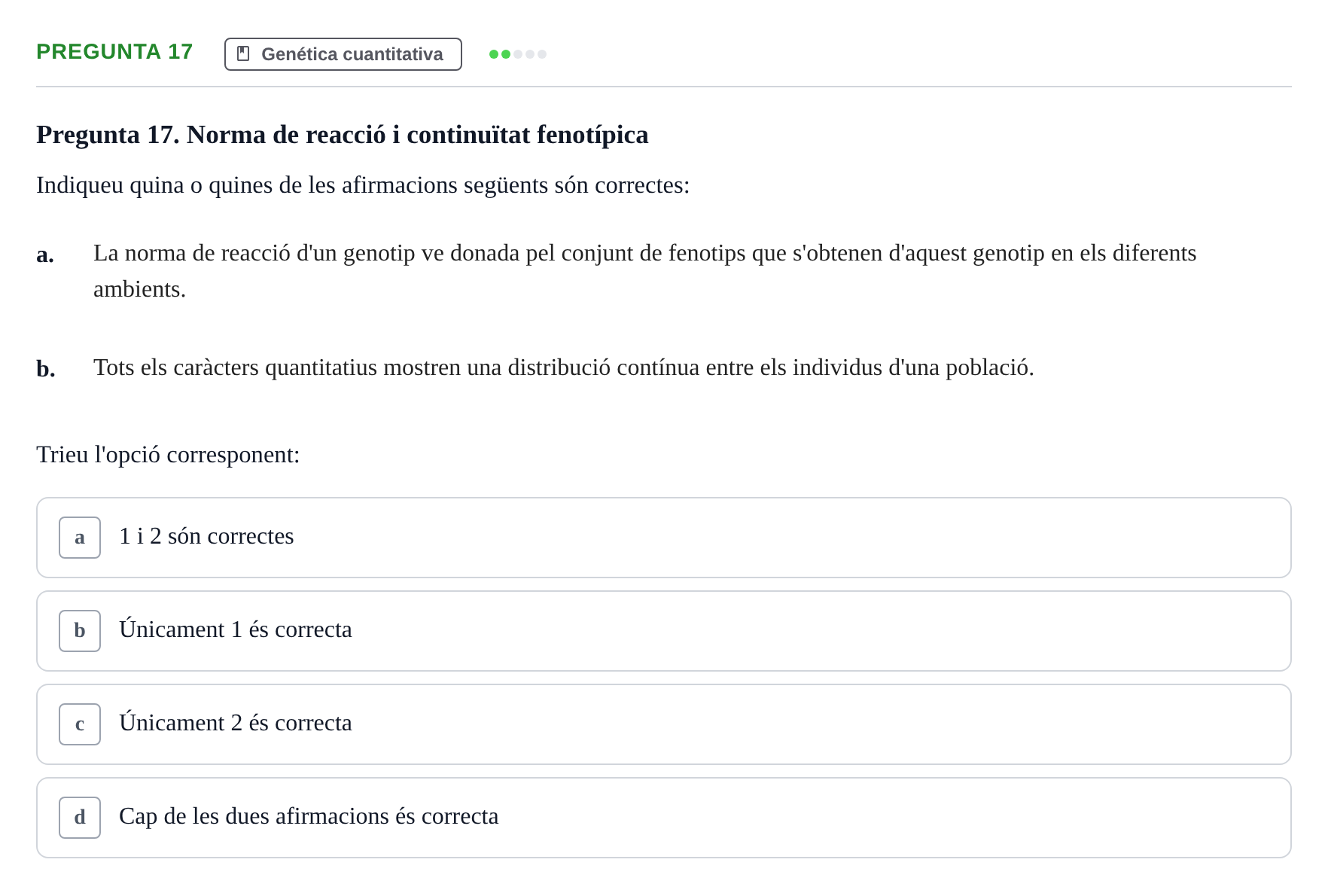 Enunciado: Pregunta 17 · Genética UAB 2022