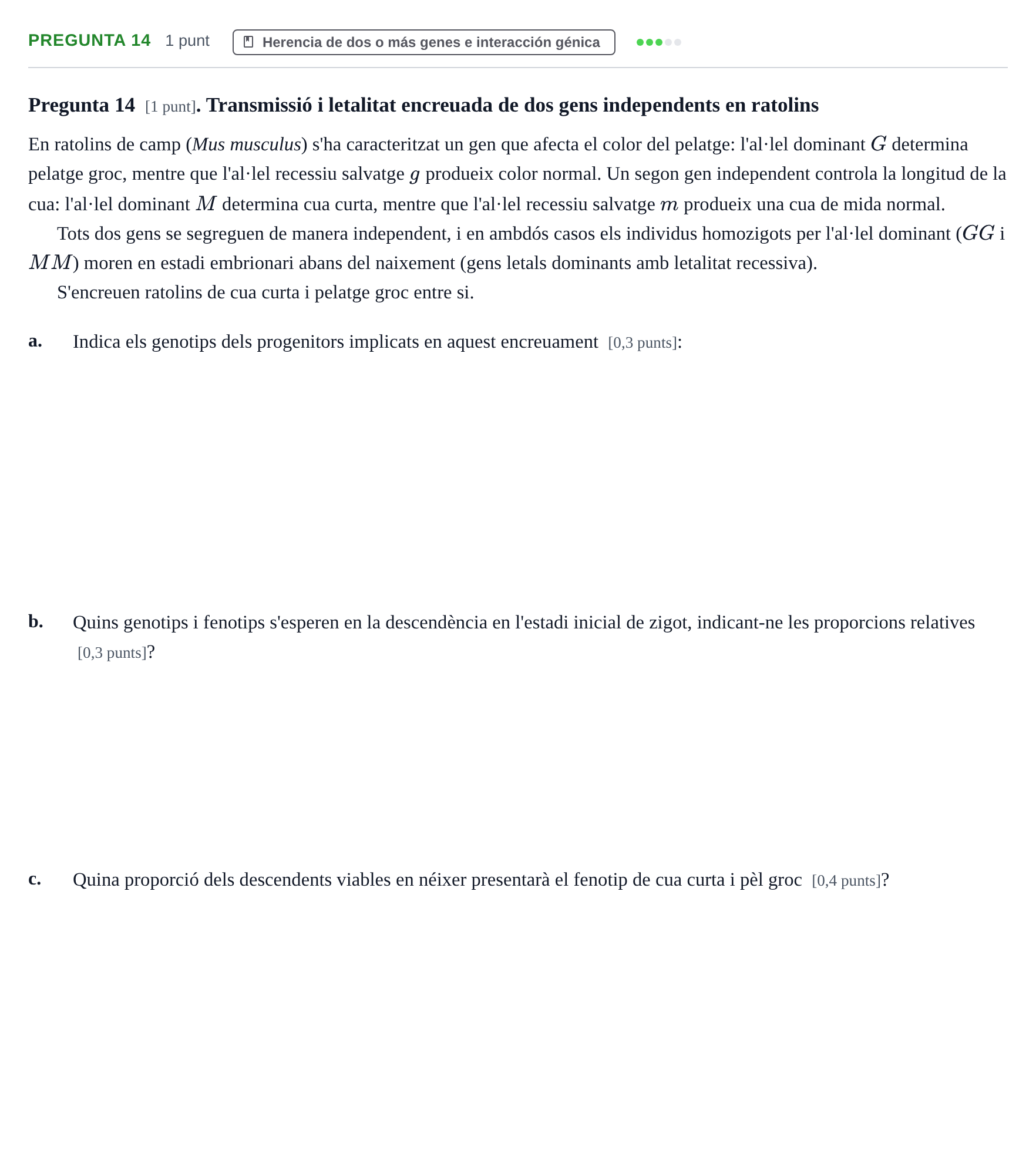 Enunciado: Pregunta 14 · Genética UAB 2023