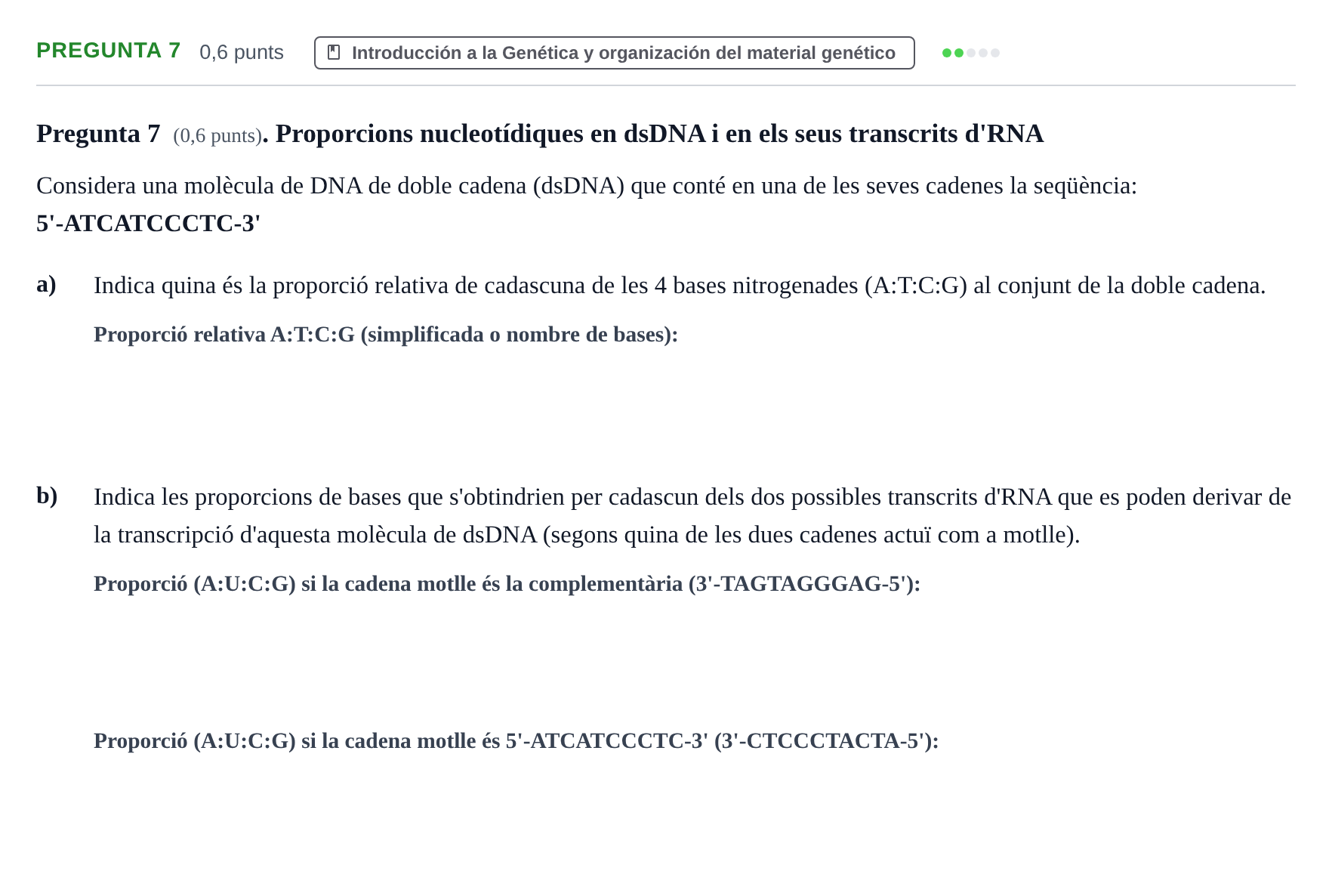 Enunciado: Pregunta 7 · Genética UAB 2023