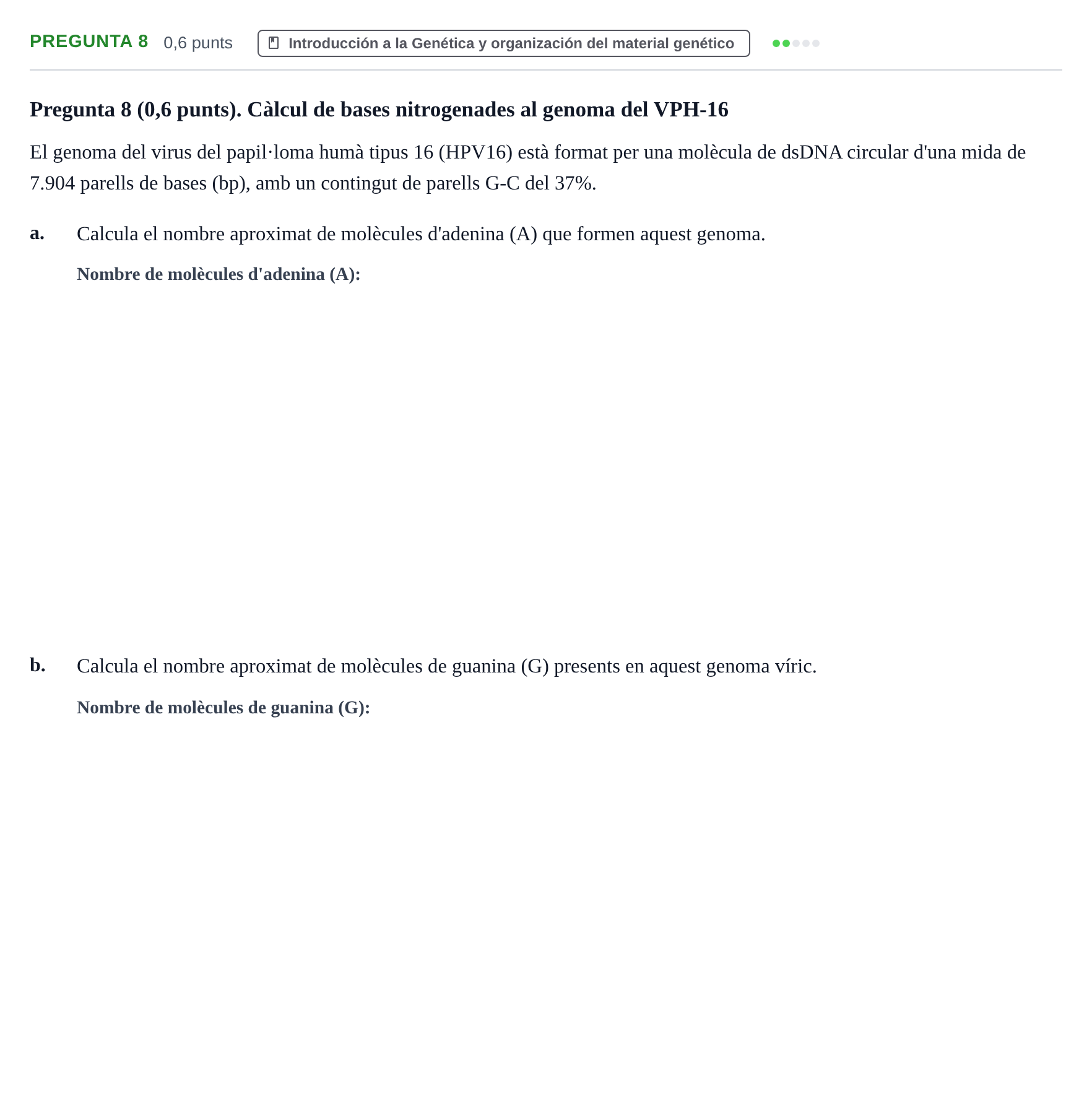 Enunciado: Pregunta 8 · Genética UAB 2023