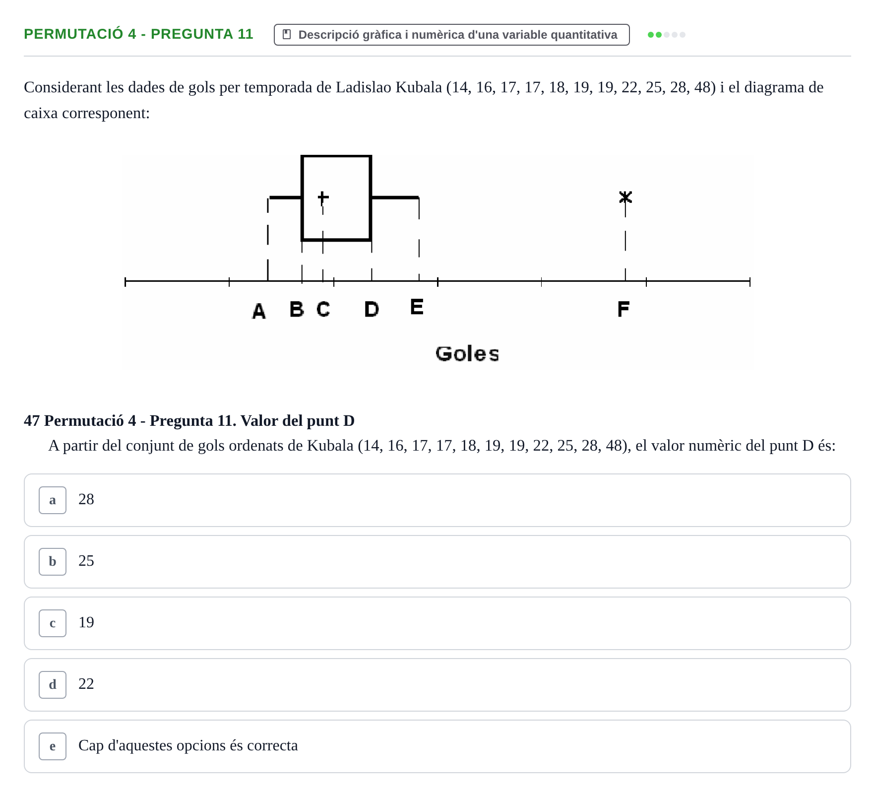 Enunciado: Ejercicio Permutació 4 - Pregunta 11 · Anàlisi de Dades UPF Test en classe 1. Anàlisi de Dades (Permutacions 1 a 5)