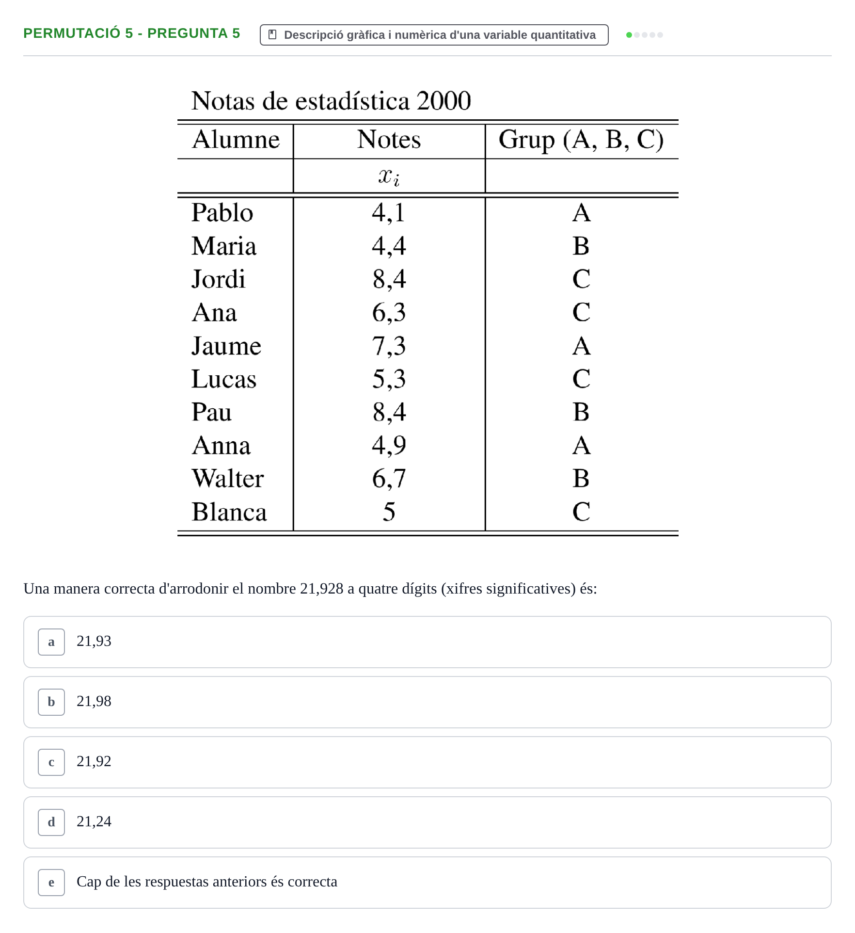 Enunciado: Ejercicio Permutació 5 - Pregunta 5 · Anàlisi de Dades UPF Test en classe 1. Anàlisi de Dades (Permutacions 1 a 5)