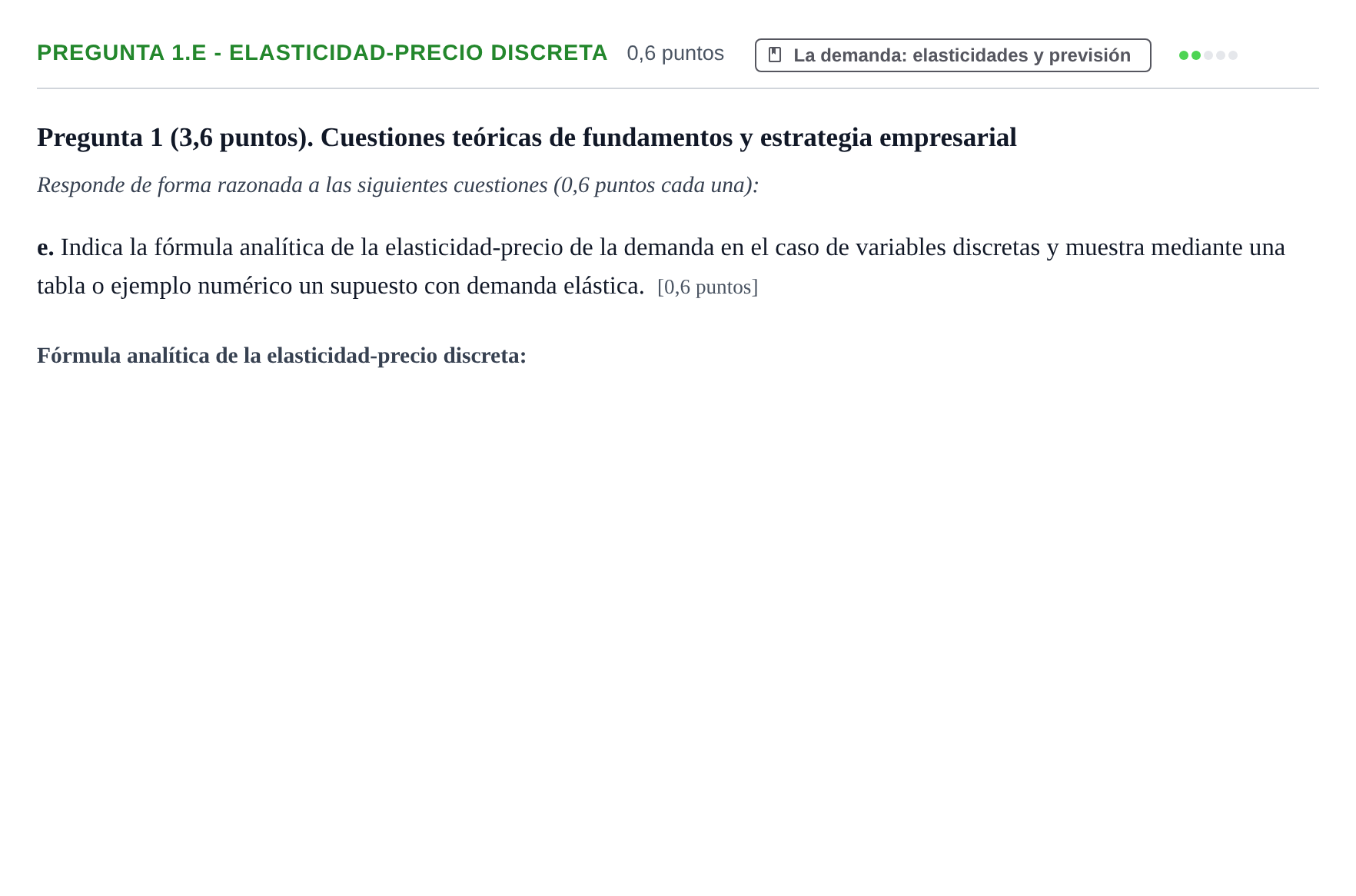 Enunciado: Pregunta 1.e - Elasticidad-precio discreta · Organització Empresarial UDL 2016