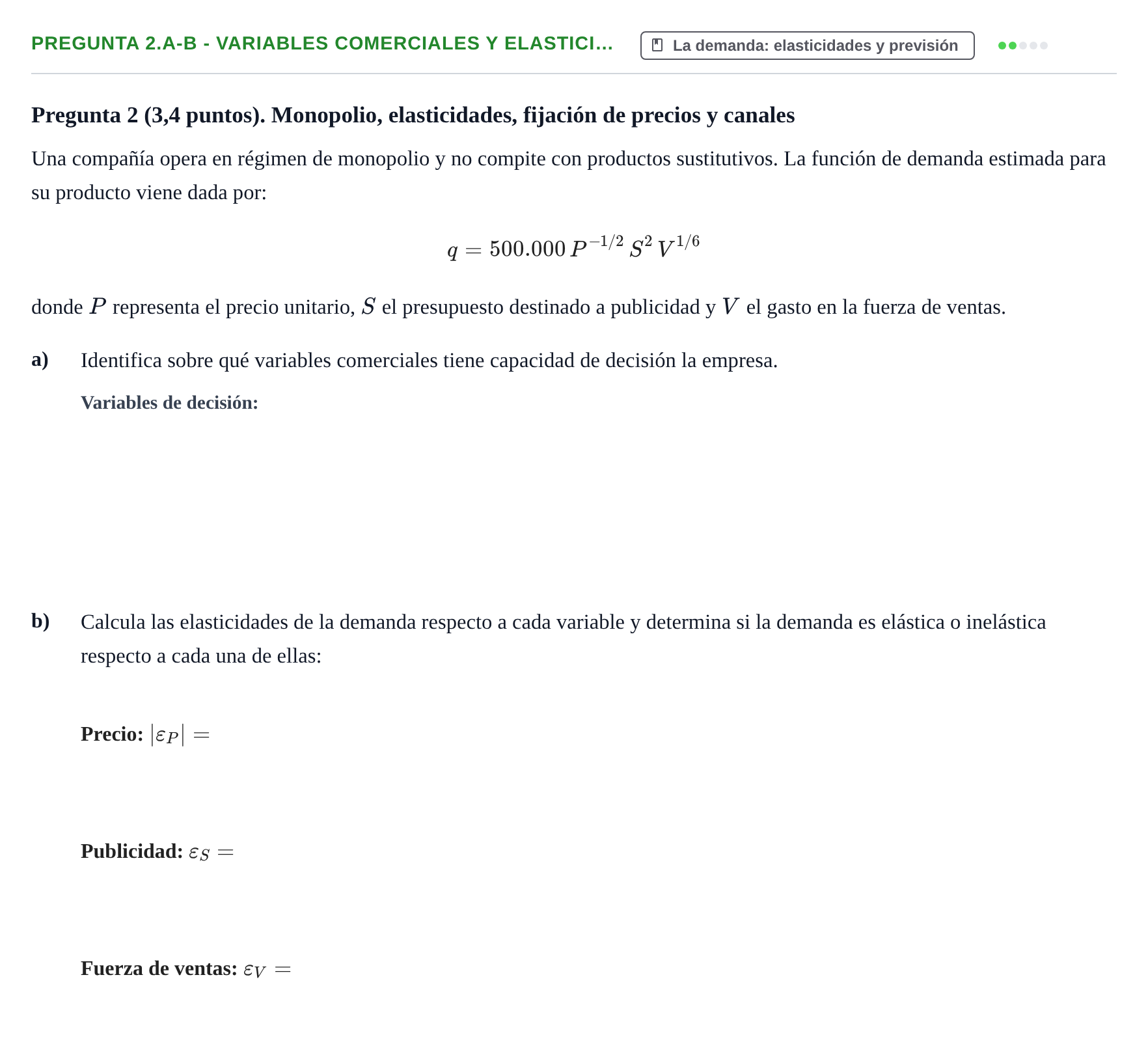 Enunciado: Pregunta 2.a-b - Variables comerciales y elastici… · Organització Empresarial UDL 2016