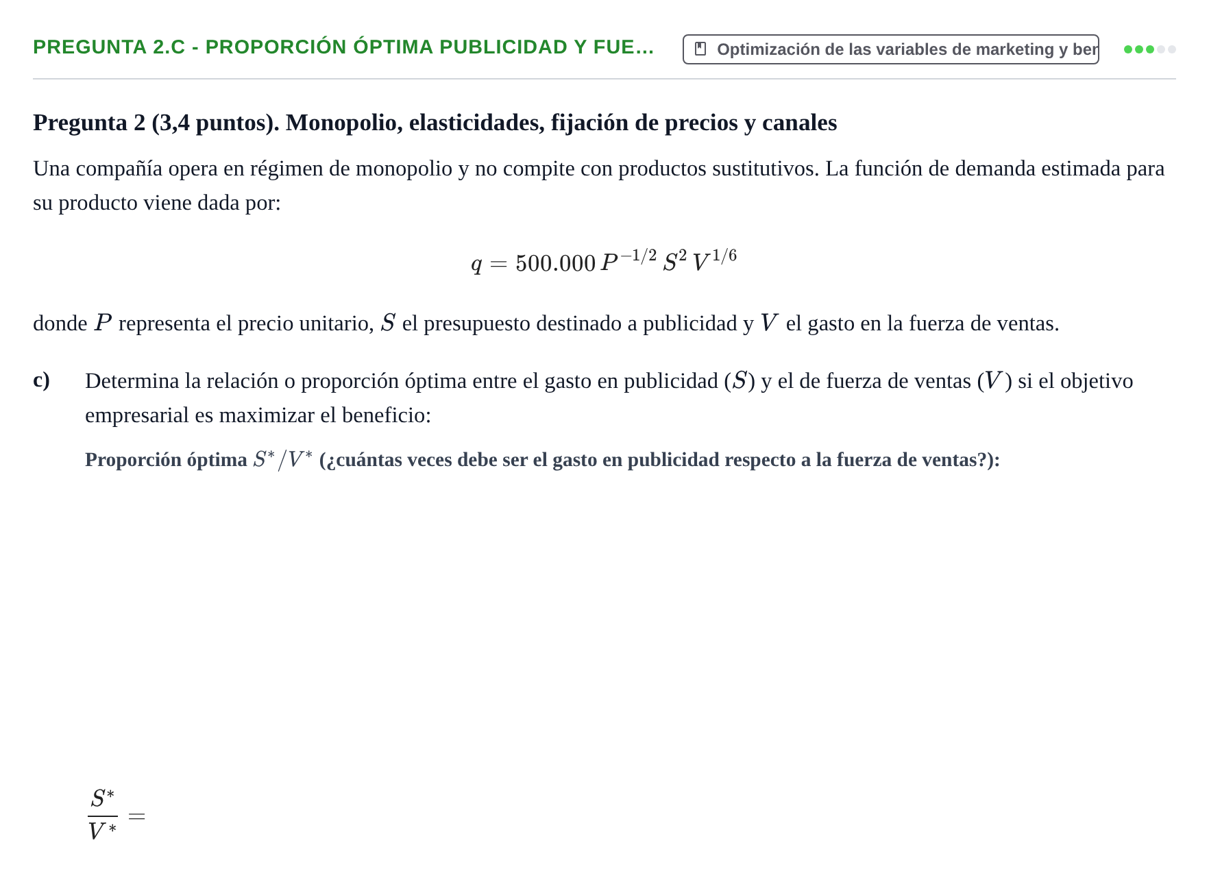 Enunciado: Pregunta 2.c - Proporción óptima publicidad y fue… · Organització Empresarial UDL 2016