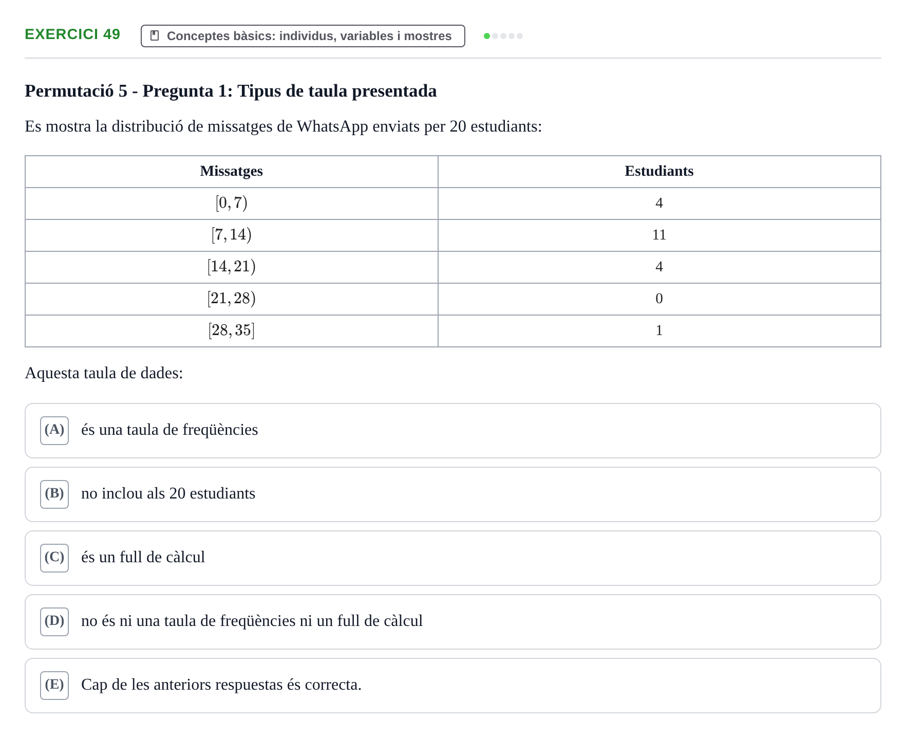 Enunciado: Problema 49 · Anàlisi de Dades UPF Test en classe 1. Anàlisi de Dades