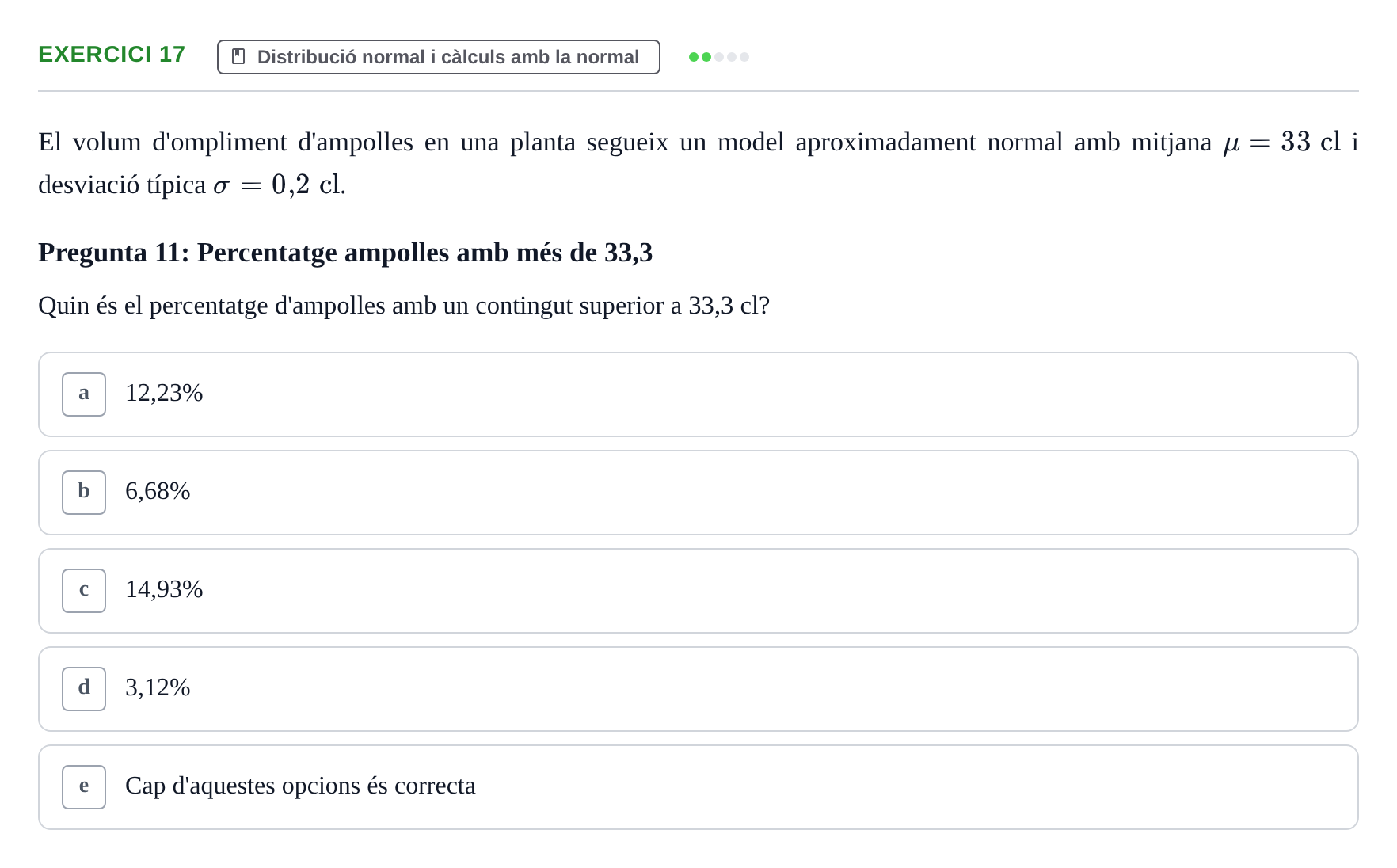 Enunciado: Problema 17 · Anàlisi de Dades UPF Test en classe 2