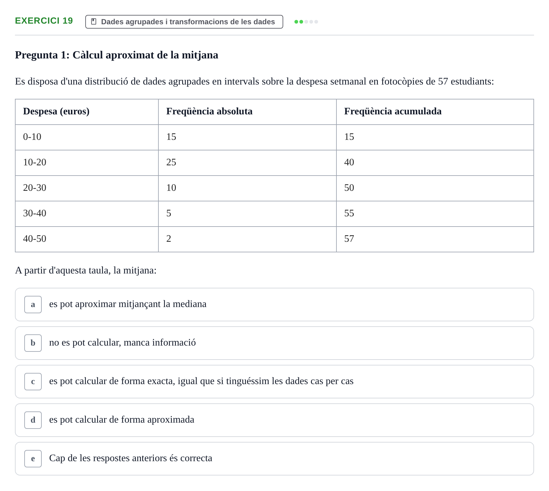 Enunciado: Problema 19 · Anàlisi de Dades UPF Test en classe 2