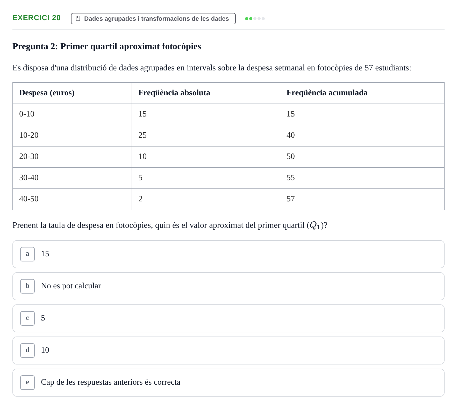 Enunciado: Problema 20 · Anàlisi de Dades UPF Test en classe 2