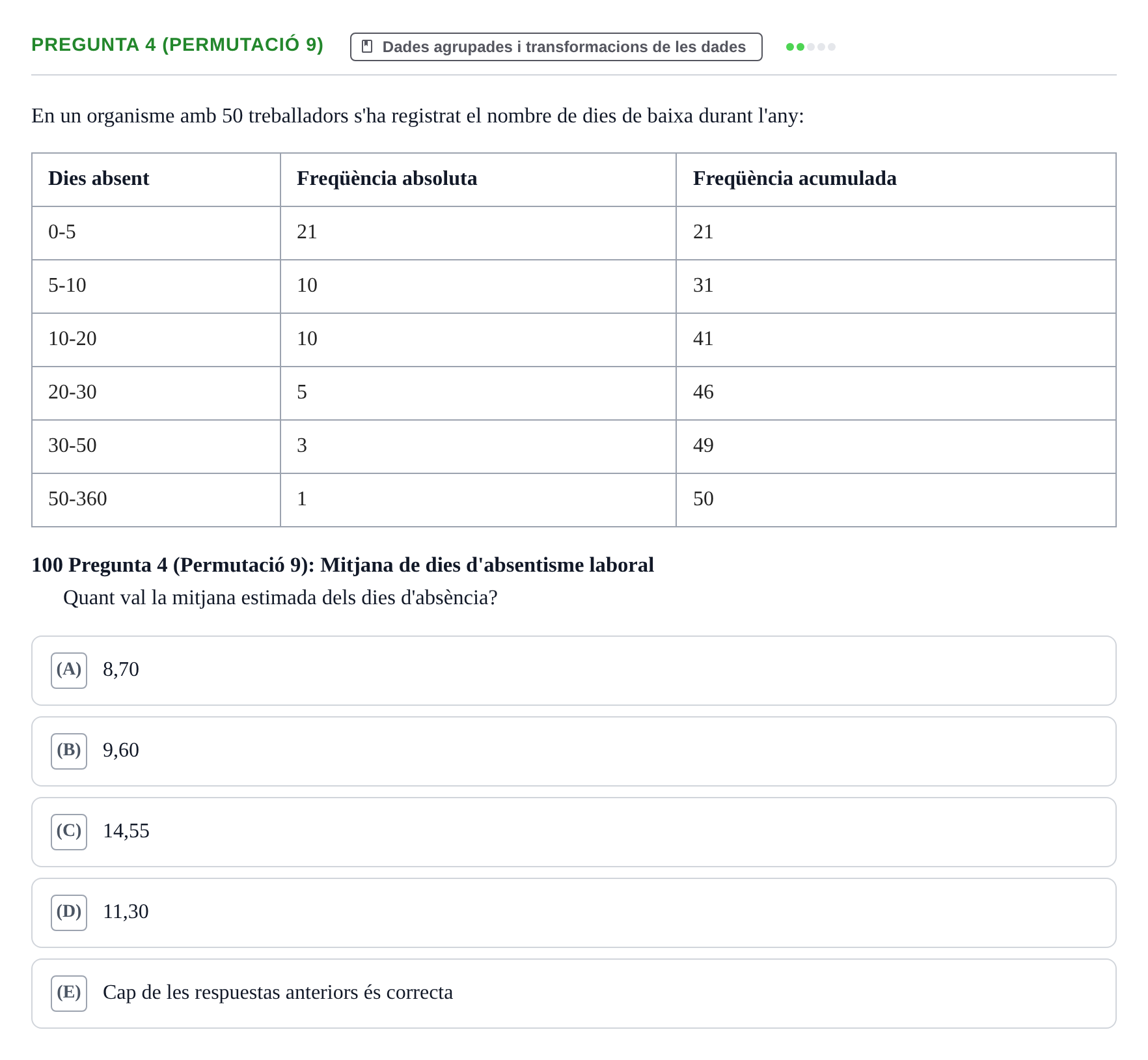 Enunciado: Pregunta 4 (Permutació 9) · Anàlisi de Dades UPF Test en classe 2 (Part 1)