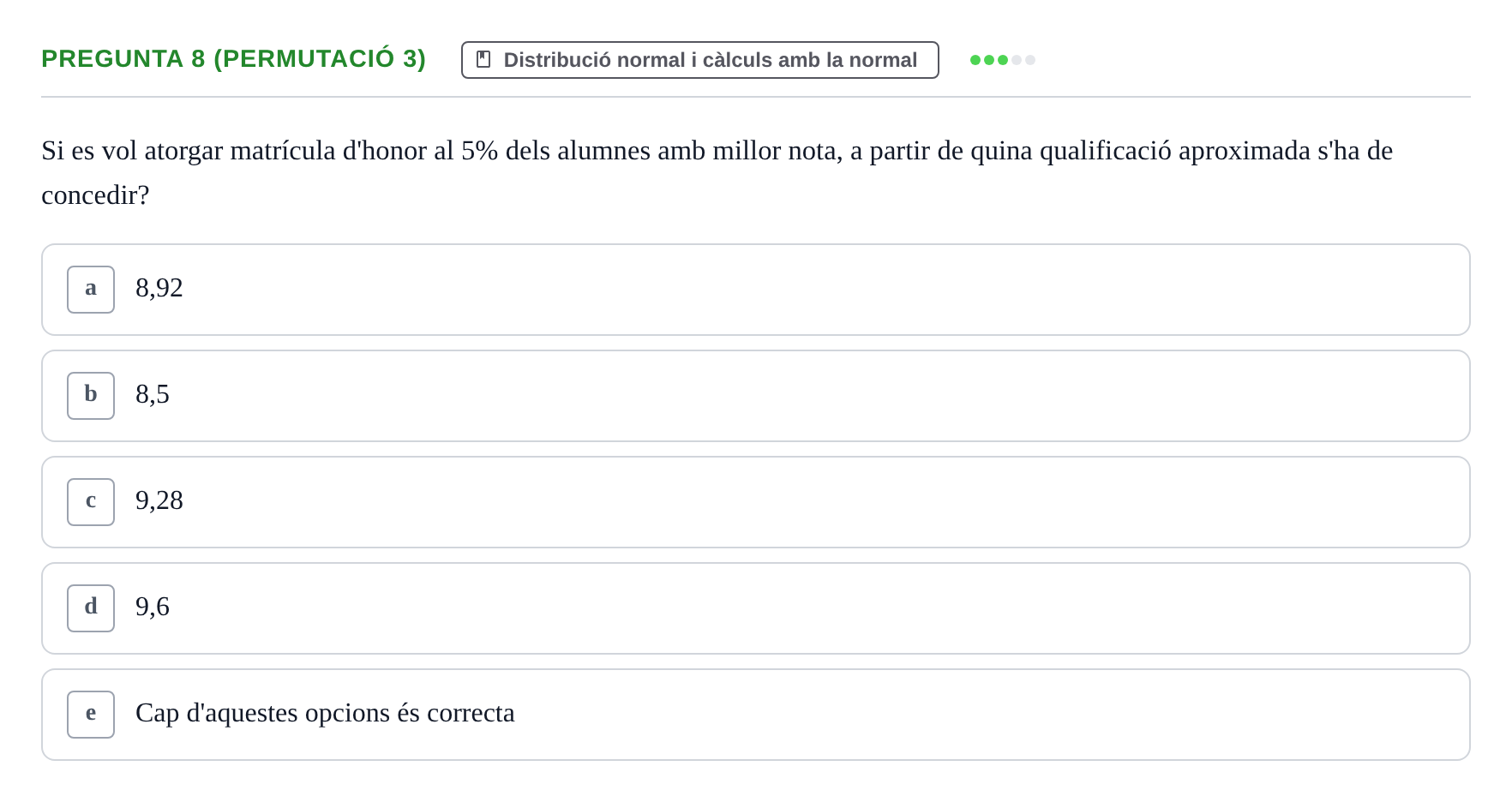 Enunciado: Pregunta 8 (Permutació 3) · Anàlisi de Dades UPF Test en classe 2 (Part 1)