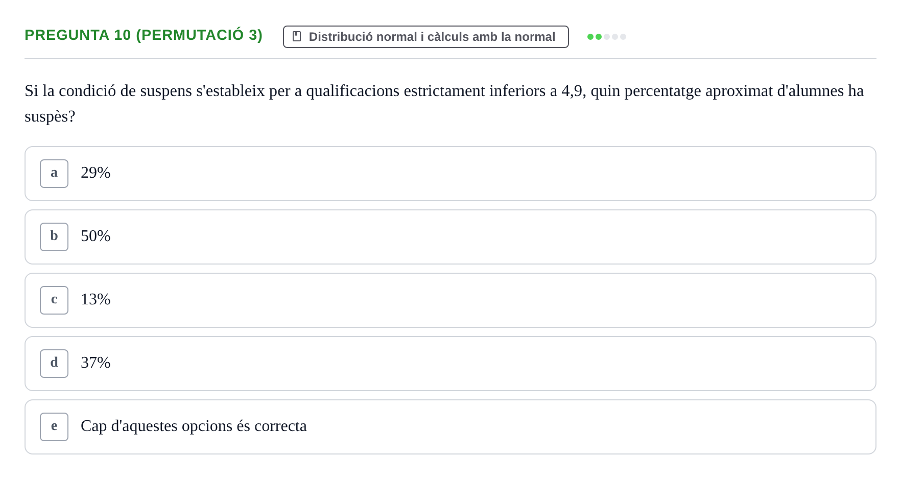 Enunciado: Pregunta 10 (Permutació 3) · Anàlisi de Dades UPF Test en classe 2 (Part 1)