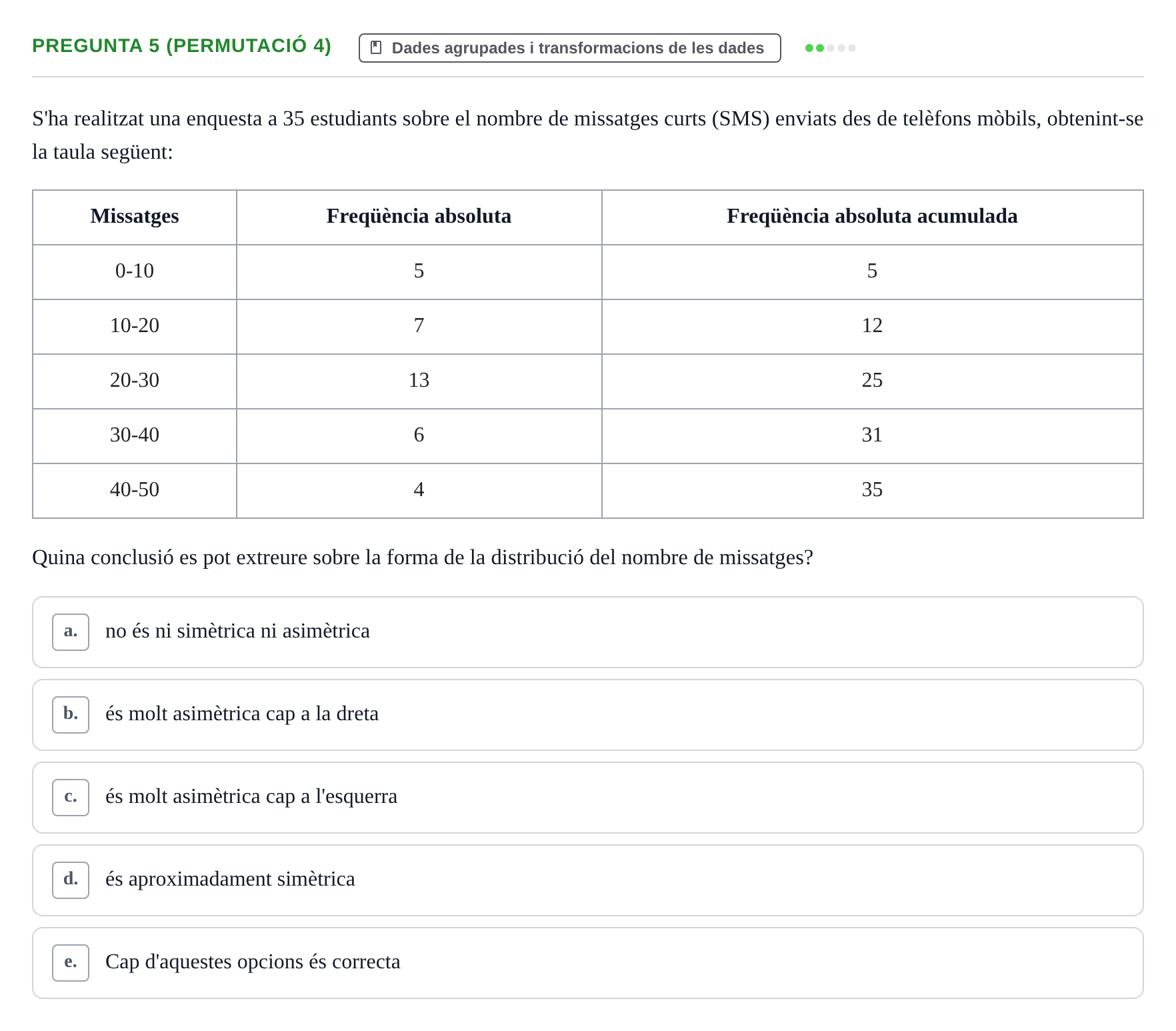 Enunciado: Pregunta 5 (Permutació 4) · Anàlisi de Dades UPF Test en classe 2 (Part 1)