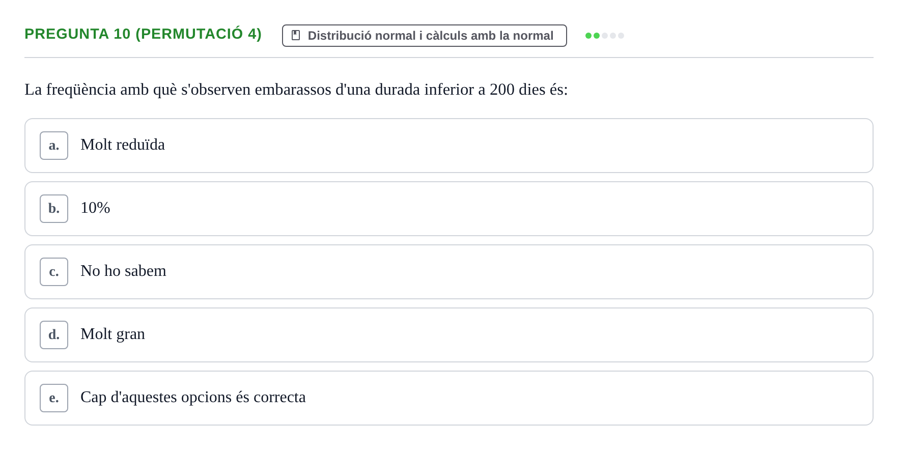 Enunciado: Pregunta 10 (Permutació 4) · Anàlisi de Dades UPF Test en classe 2 (Part 1)