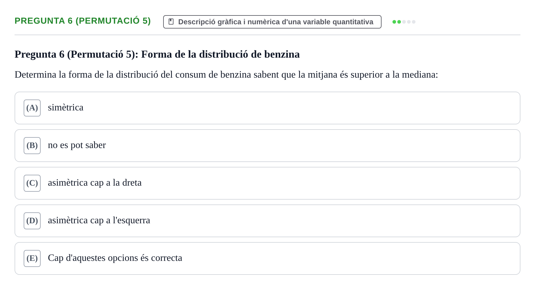 Enunciado: Pregunta 6 (Permutació 5) · Anàlisi de Dades UPF Test en classe 2 (Part 1)