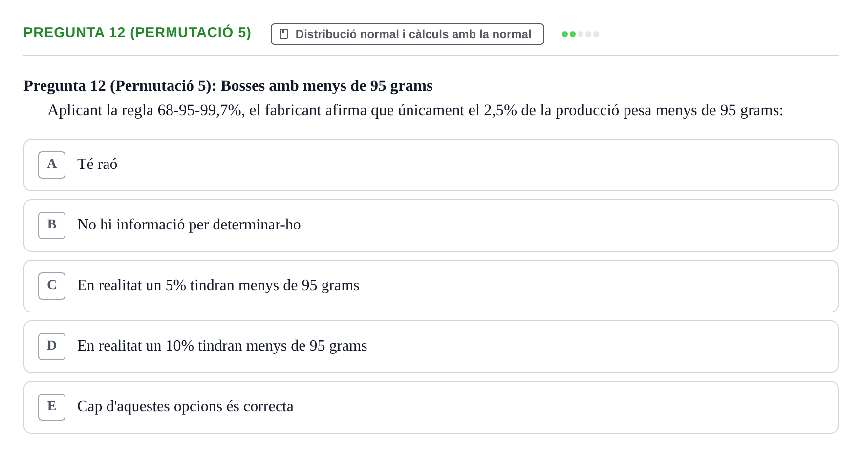Enunciado: Pregunta 12 (Permutació 5) · Anàlisi de Dades UPF Test en classe 2 (Part 1)