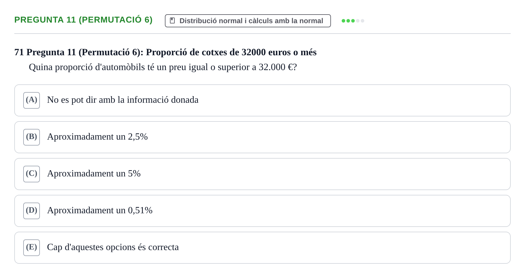 Enunciado: Pregunta 11 (Permutació 6) · Anàlisi de Dades UPF Test en classe 2 (Part 1)