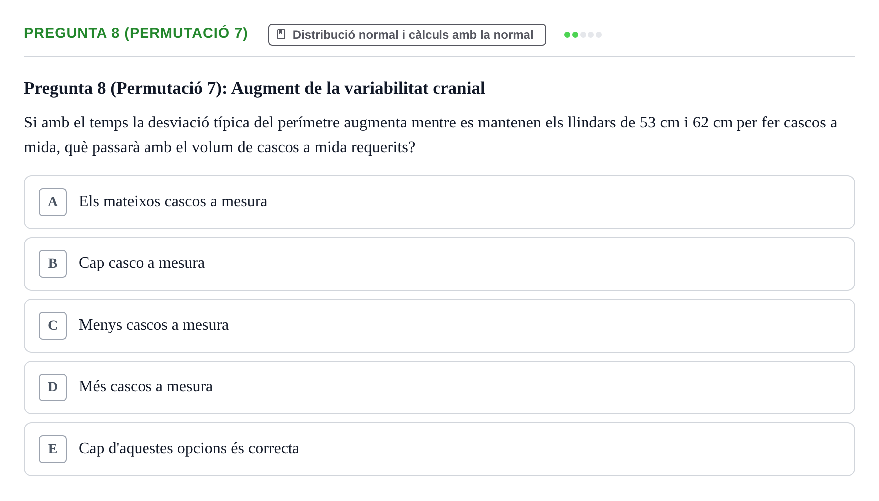 Enunciado: Pregunta 8 (Permutació 7) · Anàlisi de Dades UPF Test en classe 2 (Part 1)