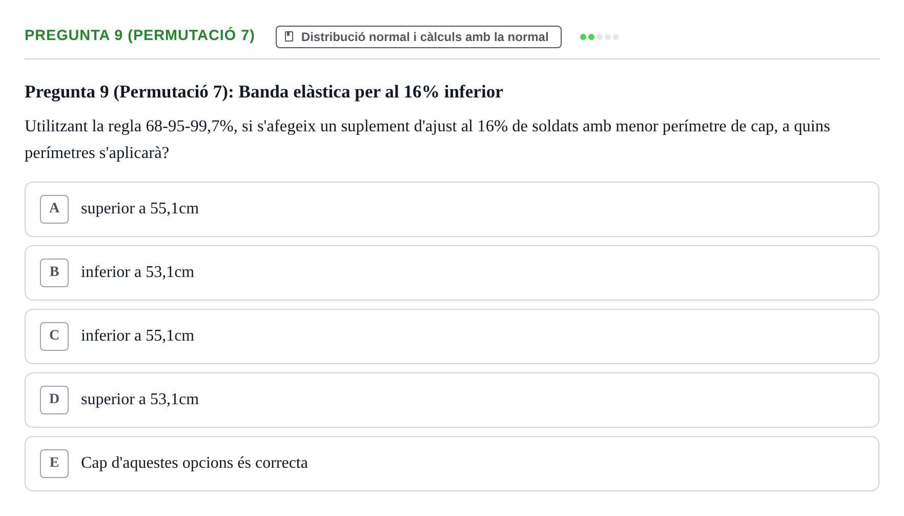 Enunciado: Pregunta 9 (Permutació 7) · Anàlisi de Dades UPF Test en classe 2 (Part 1)
