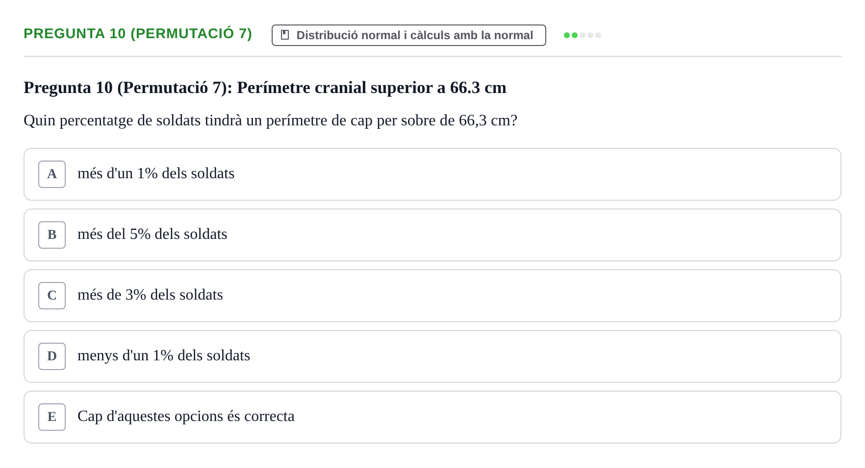 Enunciado: Pregunta 10 (Permutació 7) · Anàlisi de Dades UPF Test en classe 2 (Part 1)