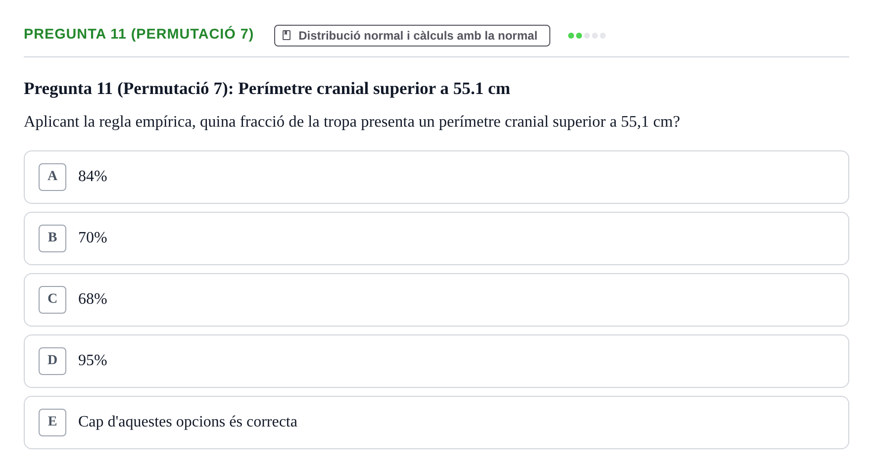 Enunciado: Pregunta 11 (Permutació 7) · Anàlisi de Dades UPF Test en classe 2 (Part 1)