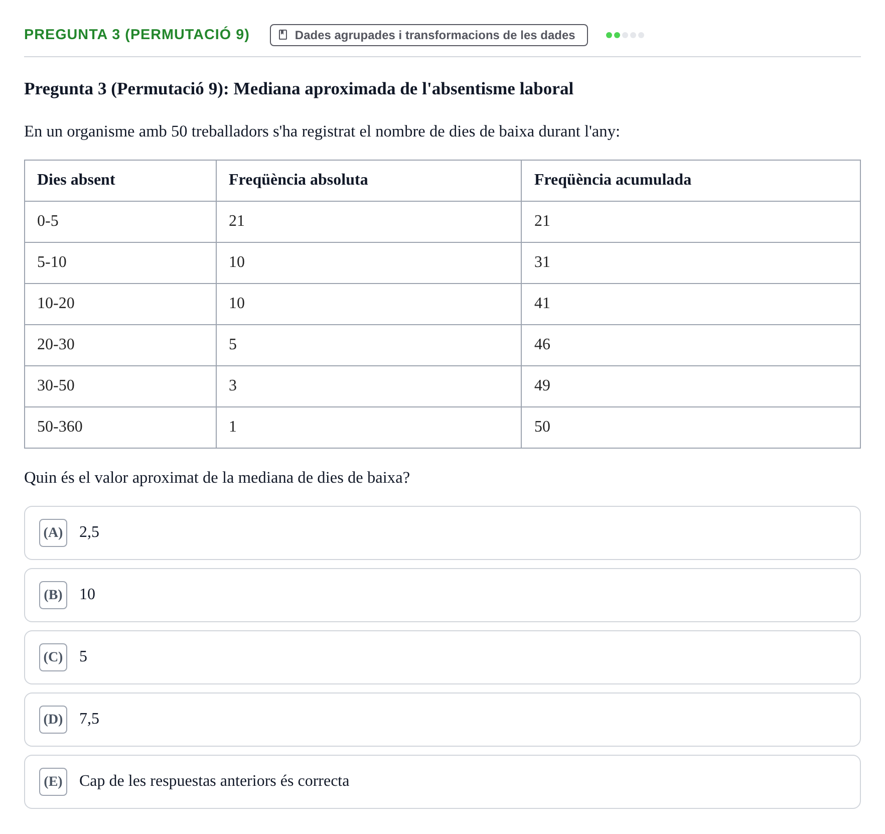 Enunciado: Pregunta 3 (Permutació 9) · Anàlisi de Dades UPF Test en classe 2 (Part 1)