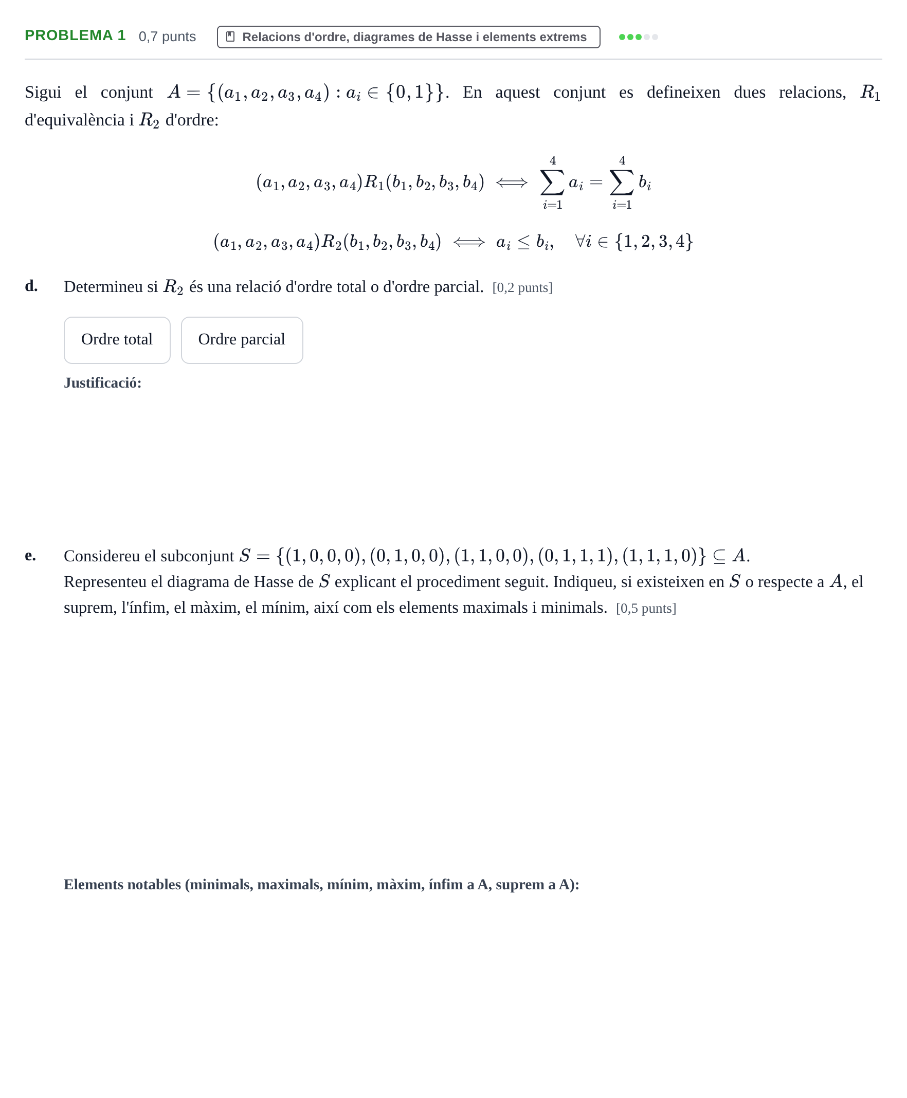 Enunciado: Problema 1 - Relacions d'ordre · Álgebra UDL 2017