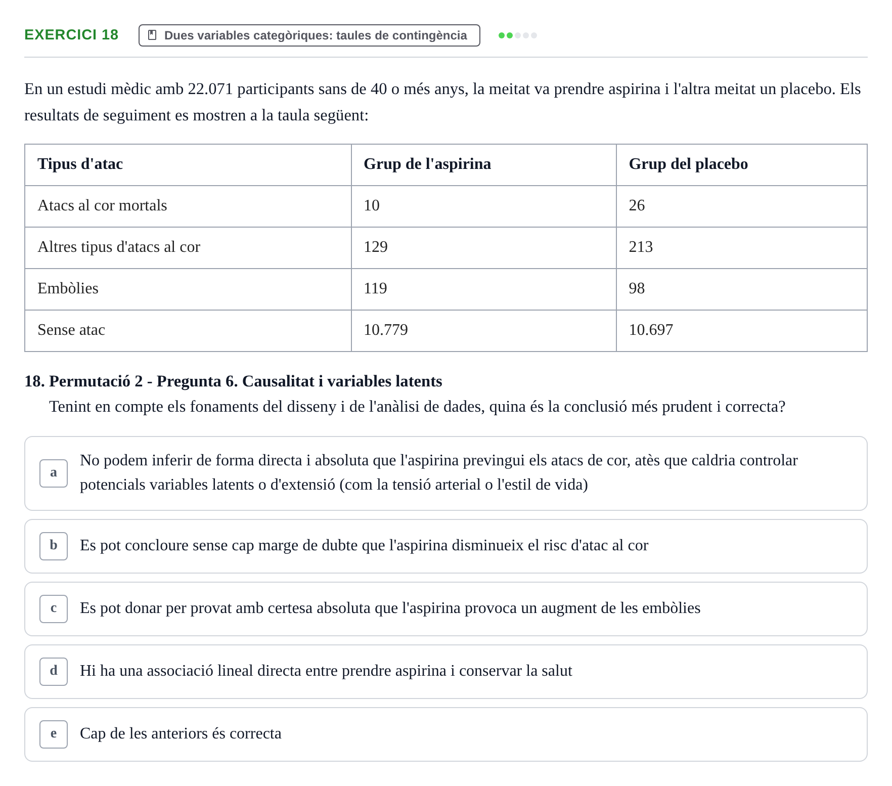 Enunciado: Problema 18 · Anàlisi de Dades UPF Avaluació continuada: Test en classe 3 (Permutacions 1 a 5)