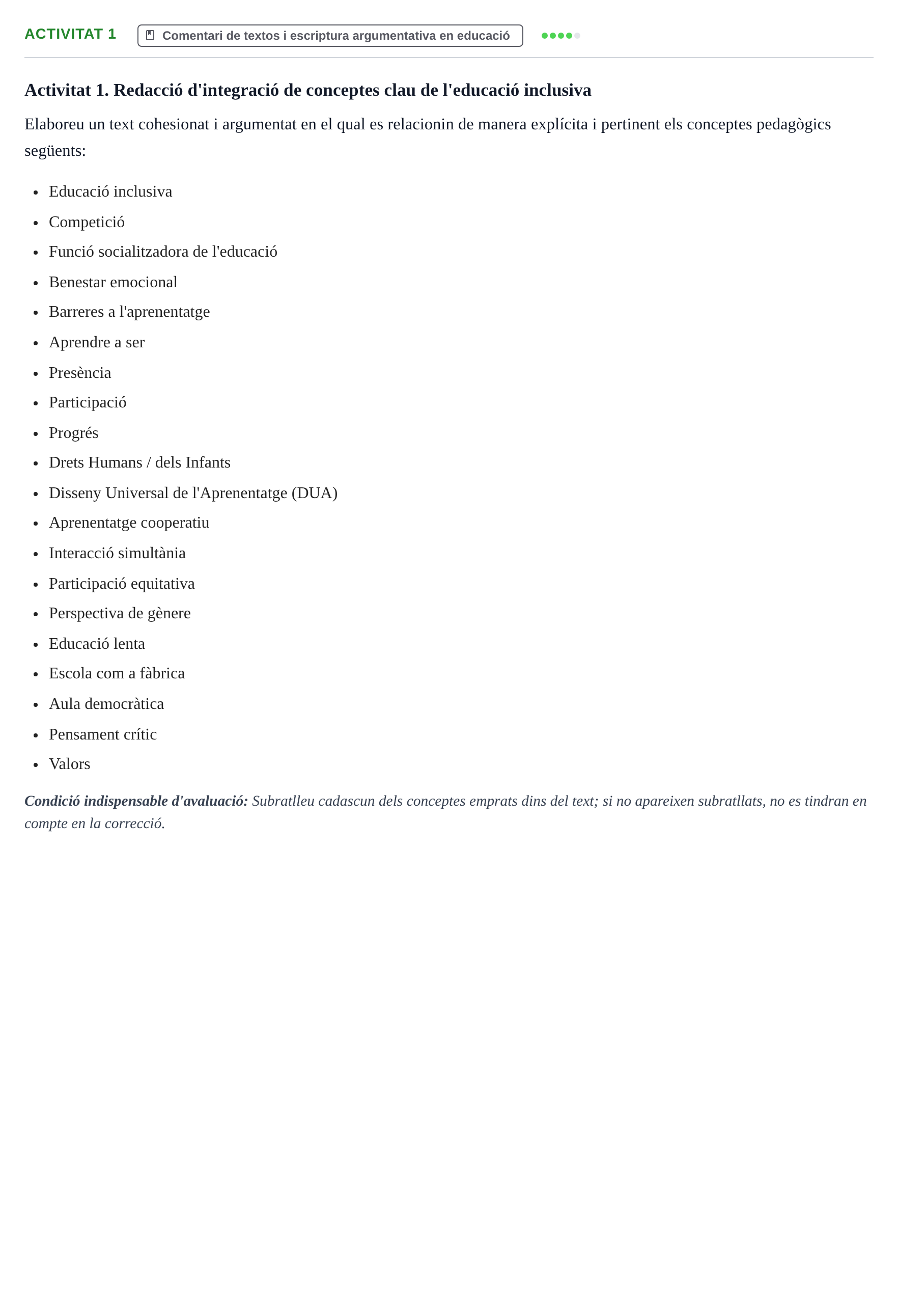 Enunciado: Ejercicio Activitat 1 · Fonaments de l'Educació UVIC 2021