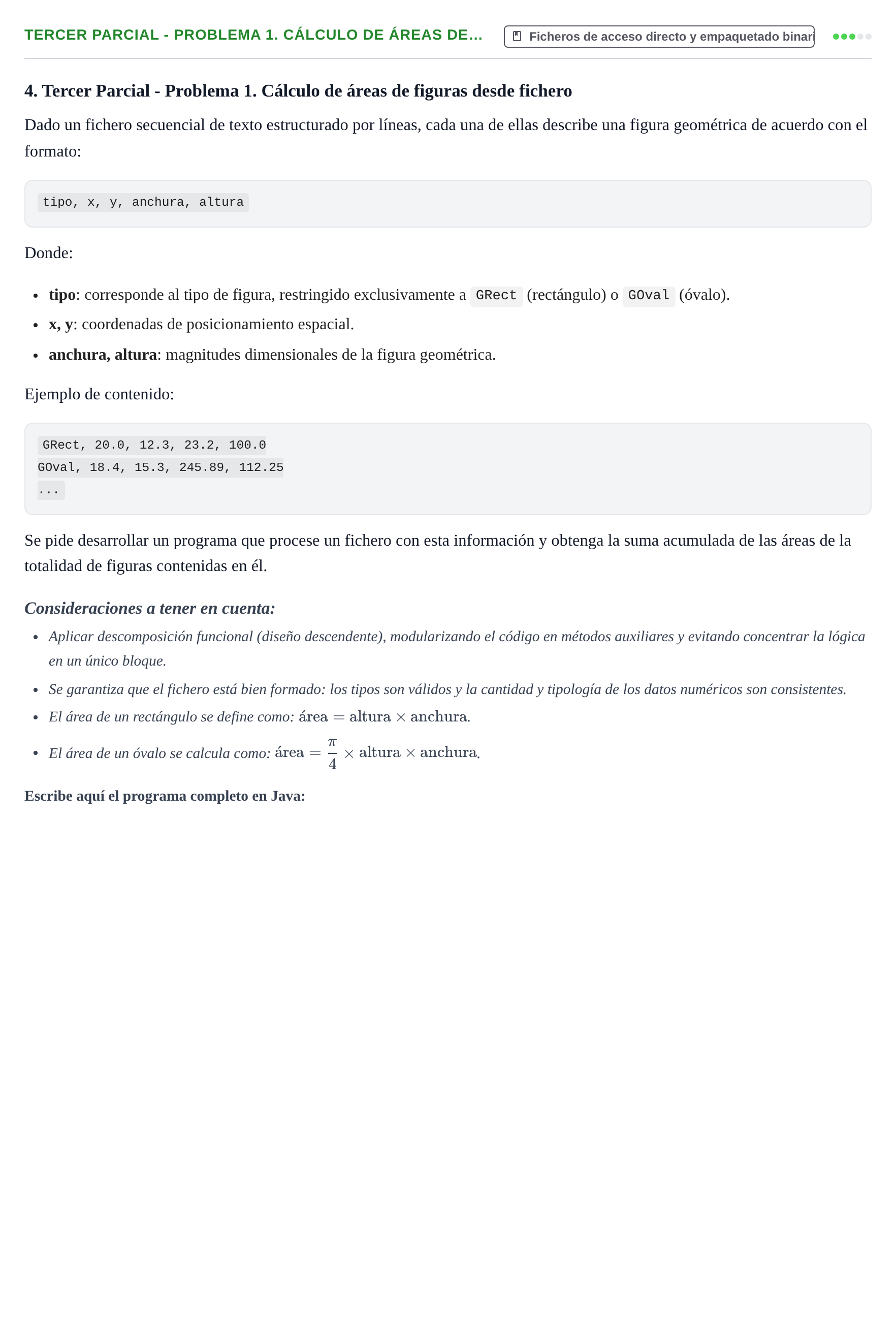 Enunciado: Ejercicio Tercer Parcial - Problema 1. Cálculo de áreas de… · Programació II UDL 2010