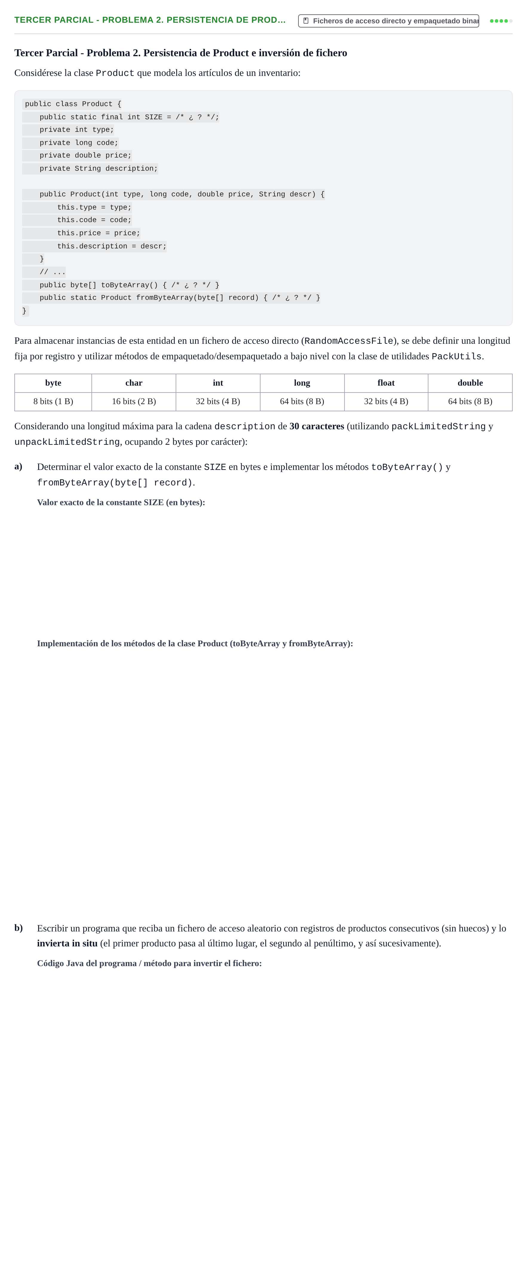 Enunciado: Ejercicio Tercer Parcial - Problema 2. Persistencia de Prod… · Programació II UDL 2010