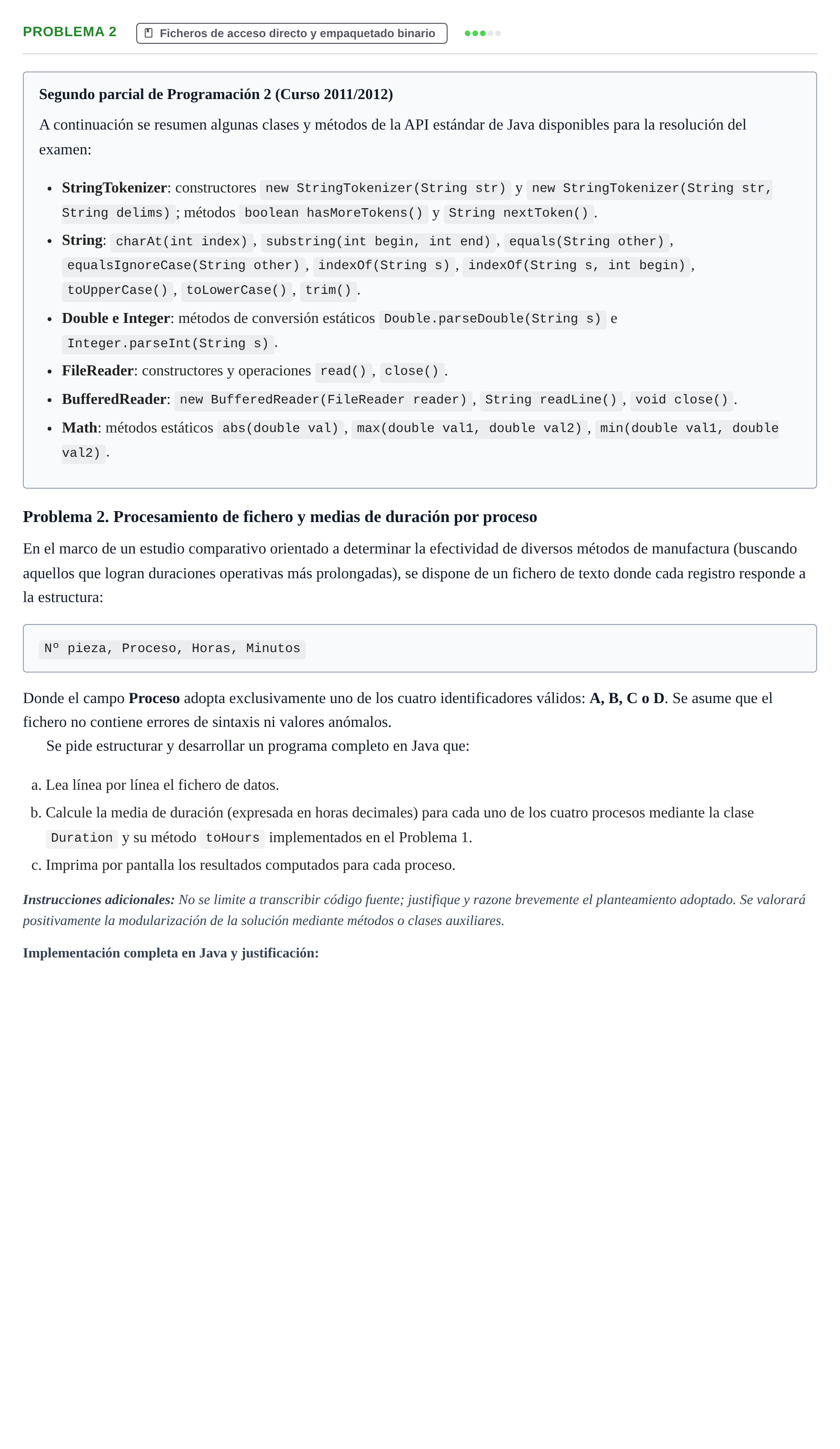 Enunciado: Problema 2 · Programació II UDL 2011
