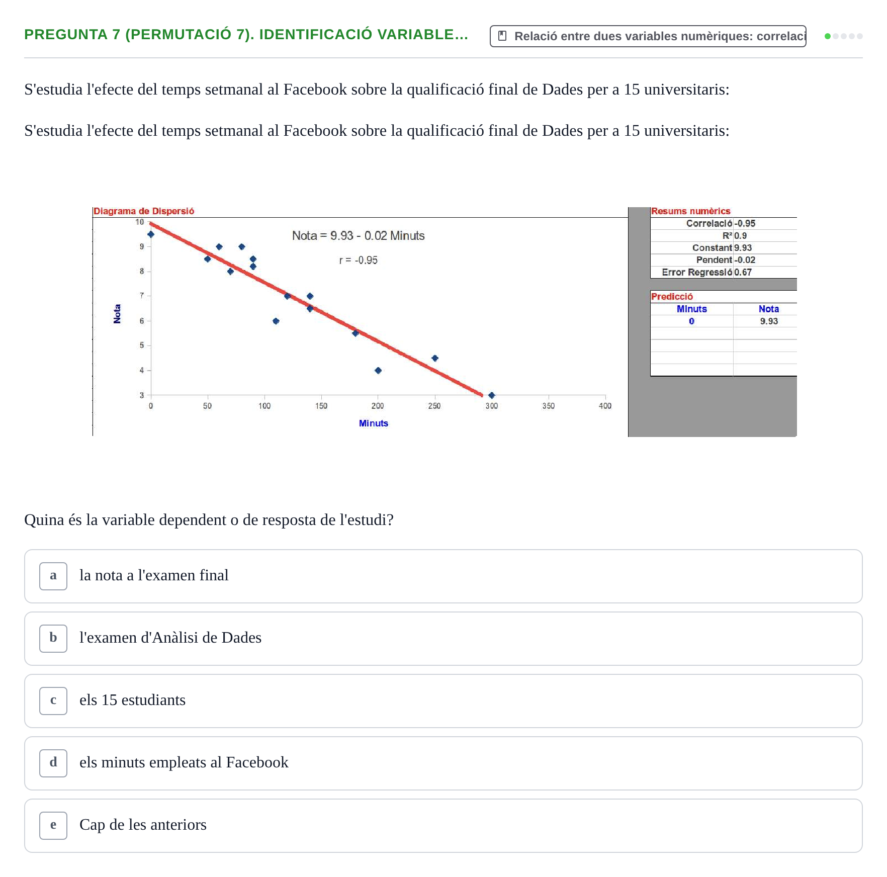 Enunciado: Pregunta 7 (Permutació 7). Identificació variable… · Anàlisi de Dades UPF Test en classe 3