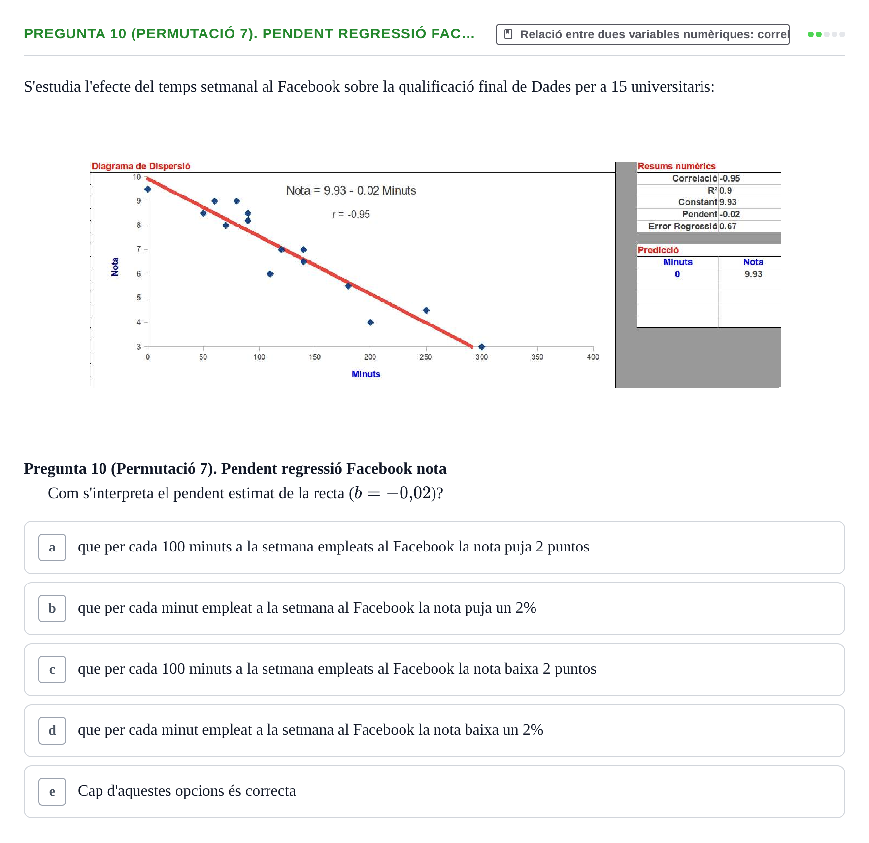 Enunciado: Pregunta 10 (Permutació 7). Pendent regressió Fac… · Anàlisi de Dades UPF Test en classe 3