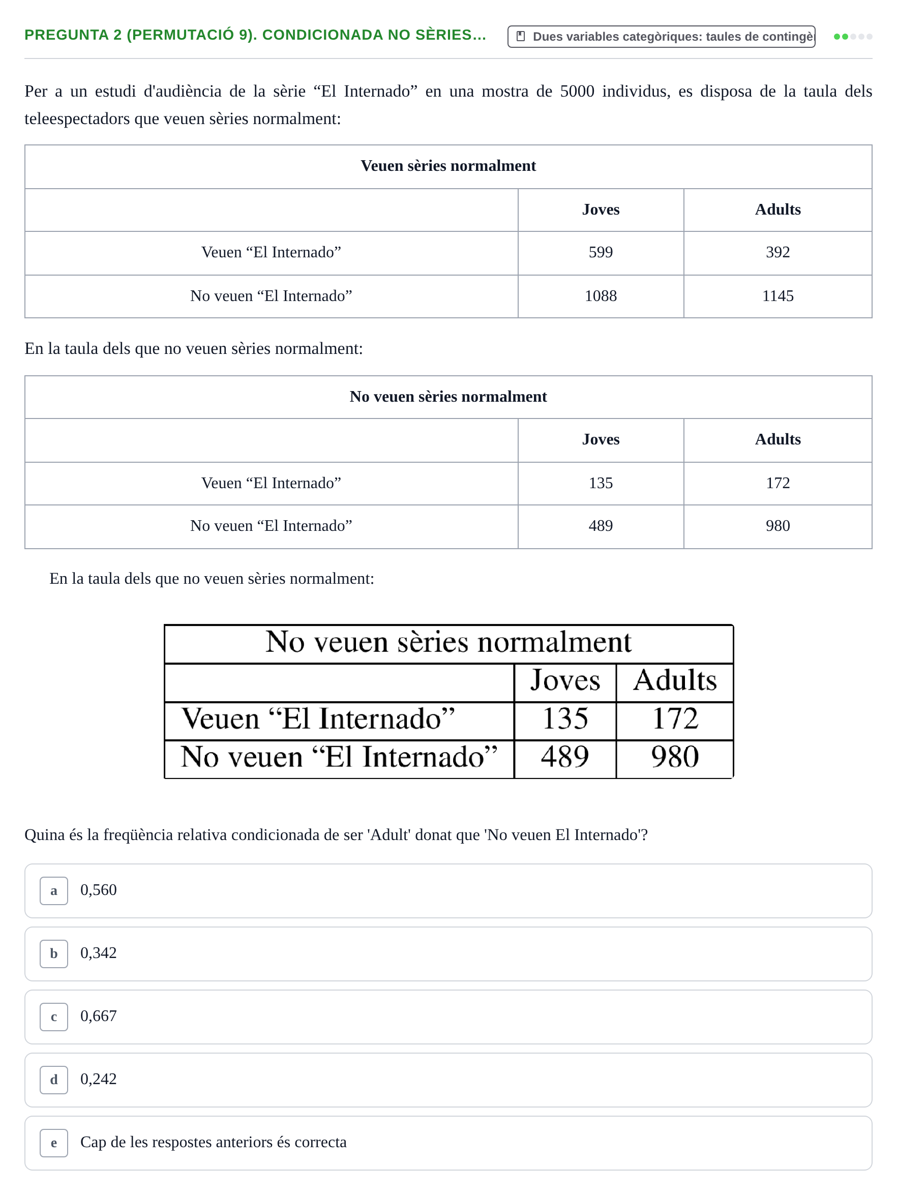 Enunciado: Pregunta 2 (Permutació 9). Condicionada no sèries… · Anàlisi de Dades UPF Test en classe 3
