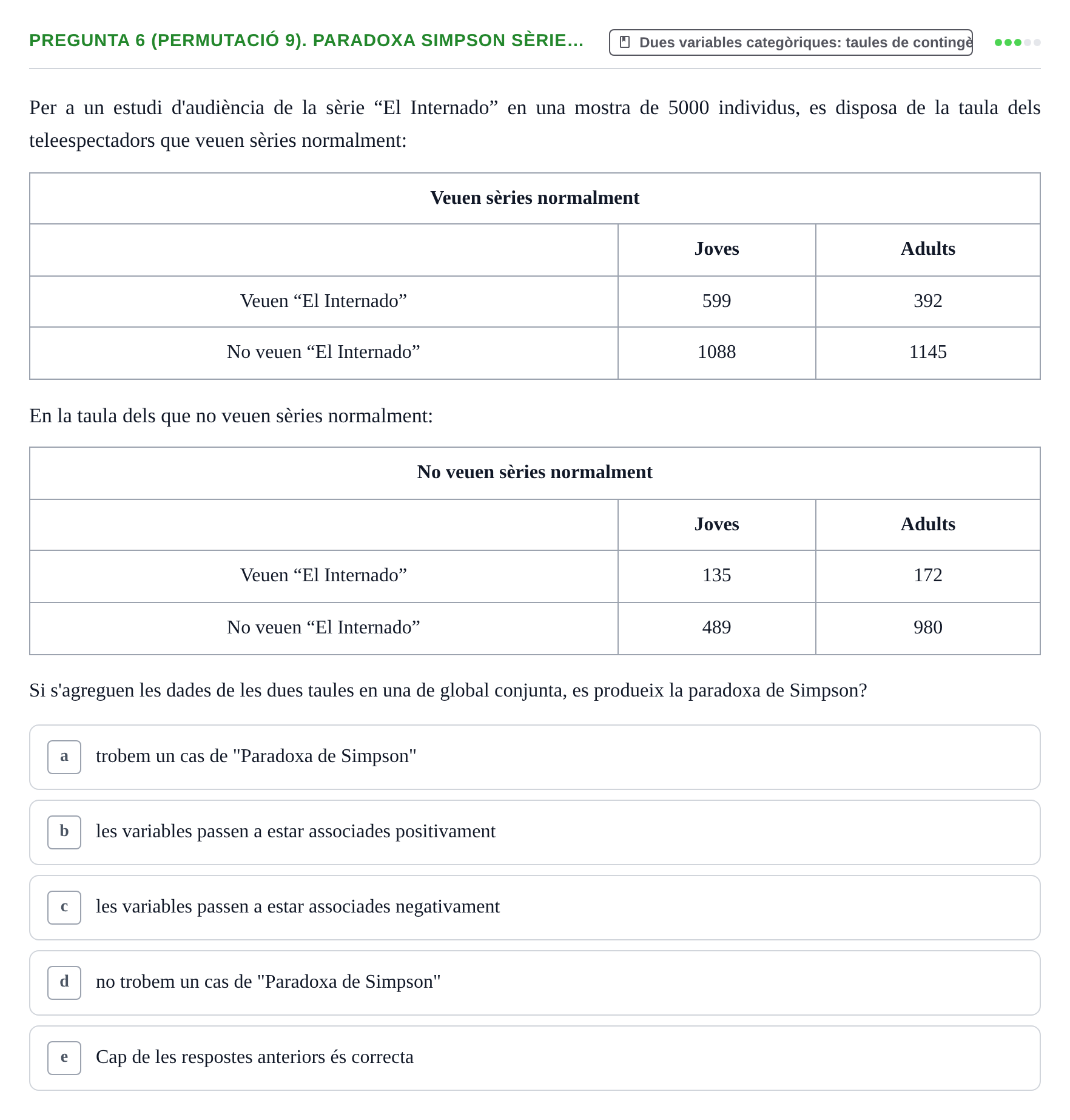Enunciado: Pregunta 6 (Permutació 9). Paradoxa Simpson sèrie… · Anàlisi de Dades UPF Test en classe 3