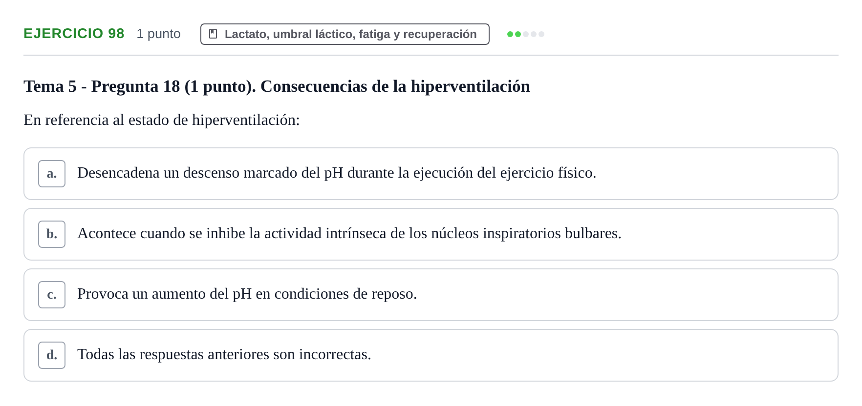 Enunciado: Problema 98 · Fisiología del Ejercicio I UPF Evaluaciones continuas de Fisiología del Ejercicio I (Bloques 1 y 2)