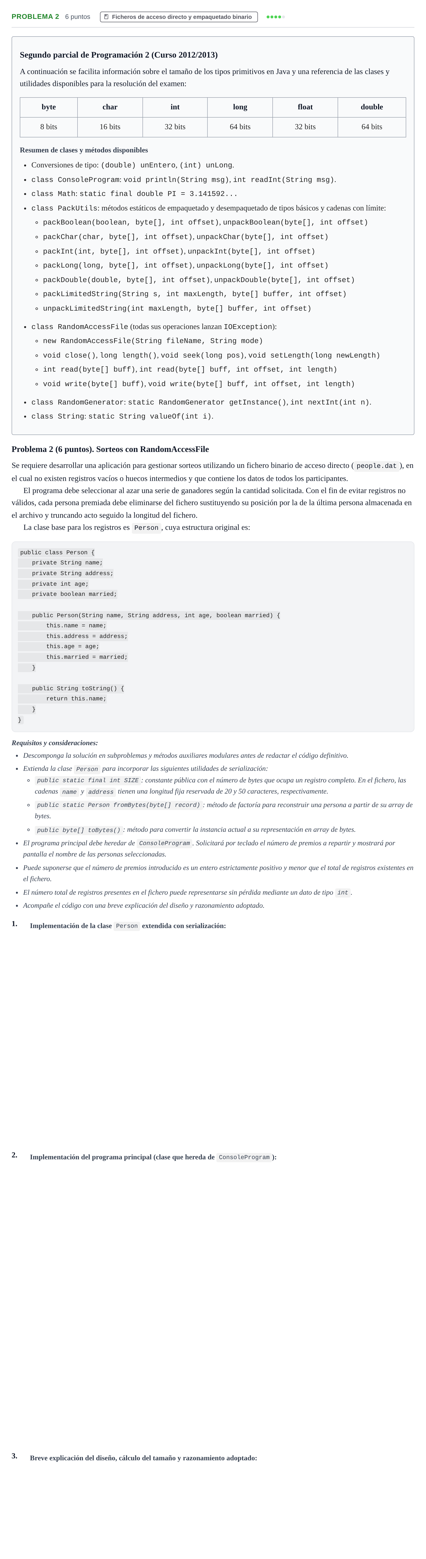 Enunciado: Problema 2 · Programació II UDL 2012
