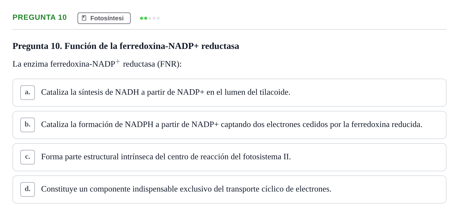 Enunciado: Pregunta 10 · Bioquímica UDL Examen de Bioquímica: Bloque 3