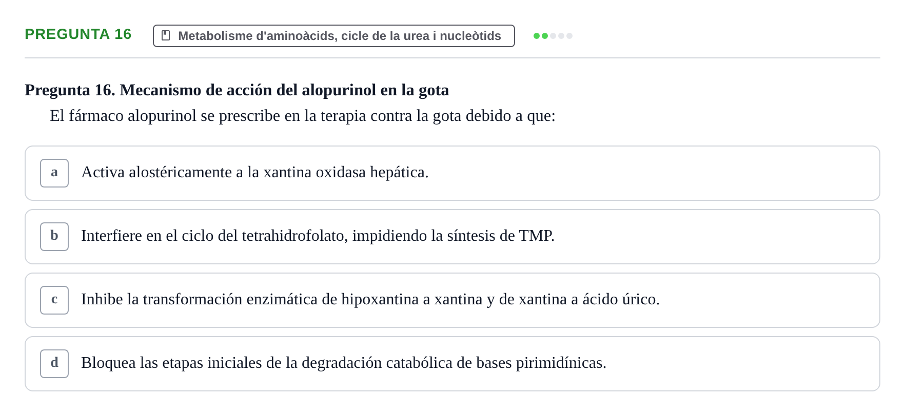Enunciado: Pregunta 16 · Bioquímica UDL Examen de Bioquímica: Bloque 3