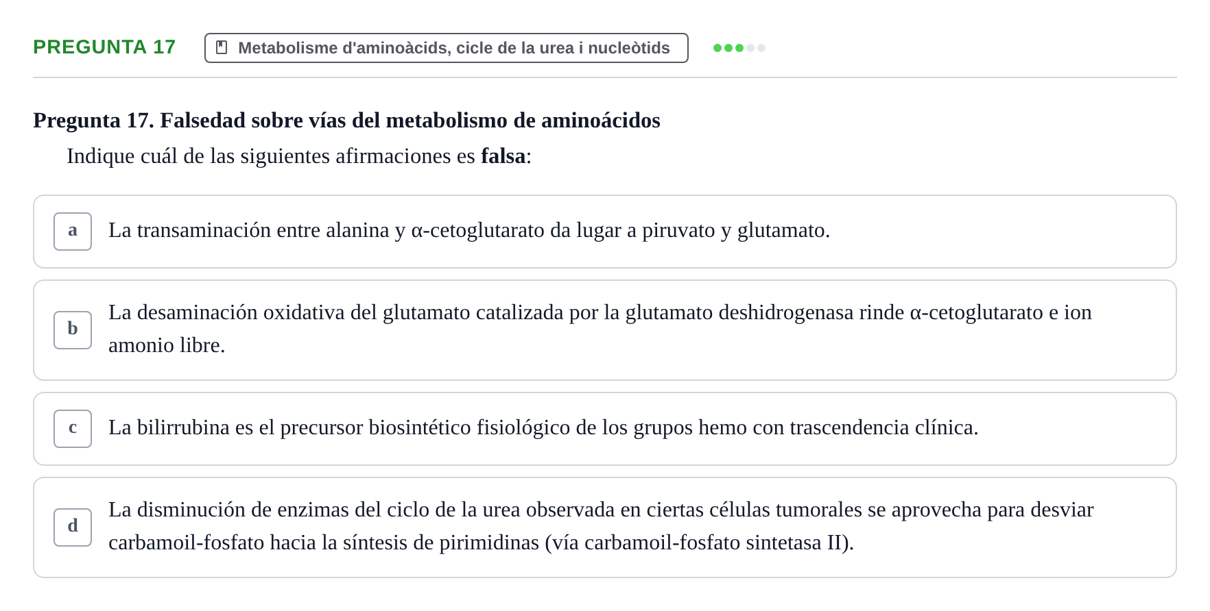Enunciado: Pregunta 17 · Bioquímica UDL Examen de Bioquímica: Bloque 3