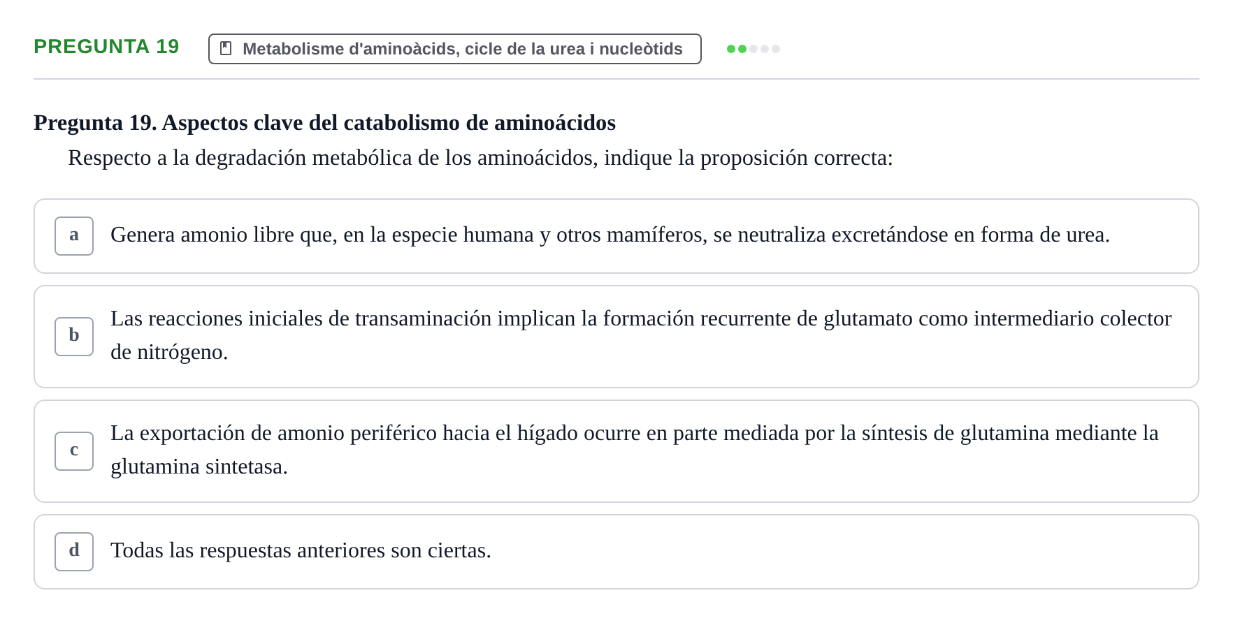 Enunciado: Pregunta 19 · Bioquímica UDL Examen de Bioquímica: Bloque 3