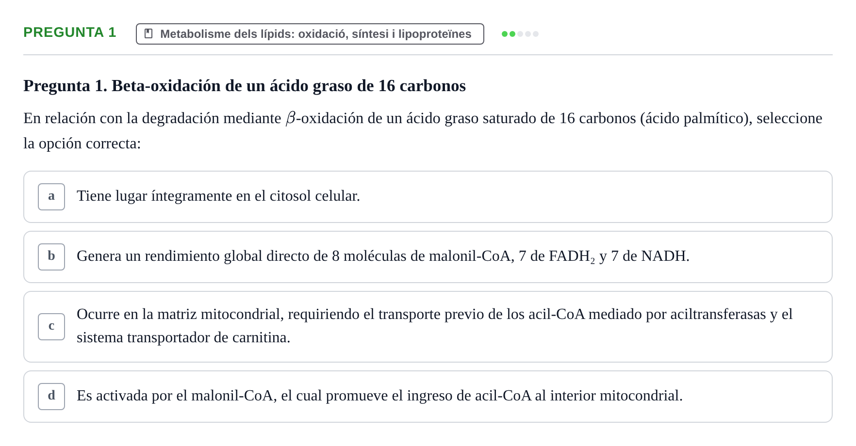 Enunciado: Pregunta 1 · Bioquímica UDL Examen de Bioquímica: Bloque 3