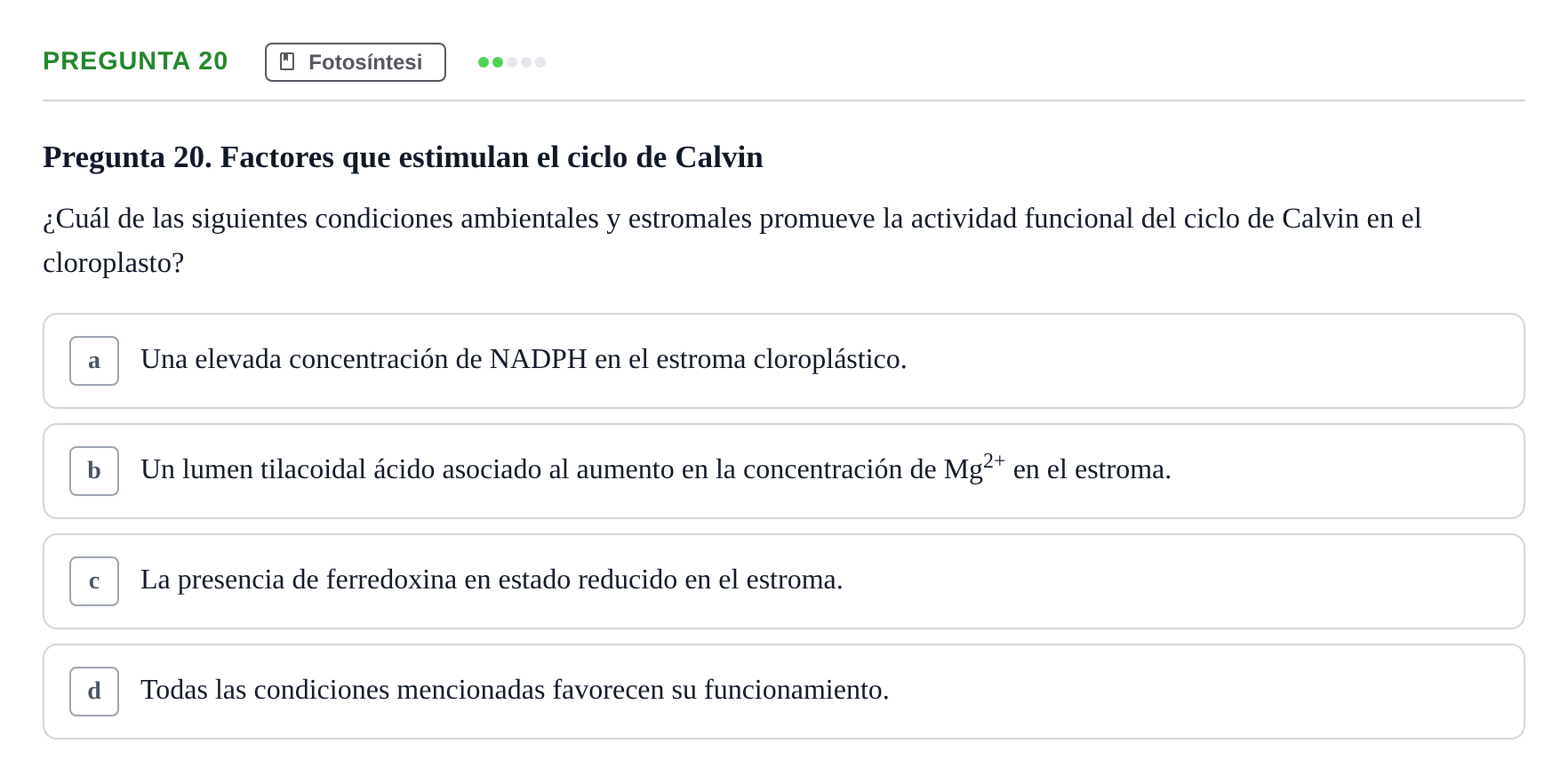 Enunciado: Pregunta 20 · Bioquímica UDL Examen de Bioquímica: Bloque 3