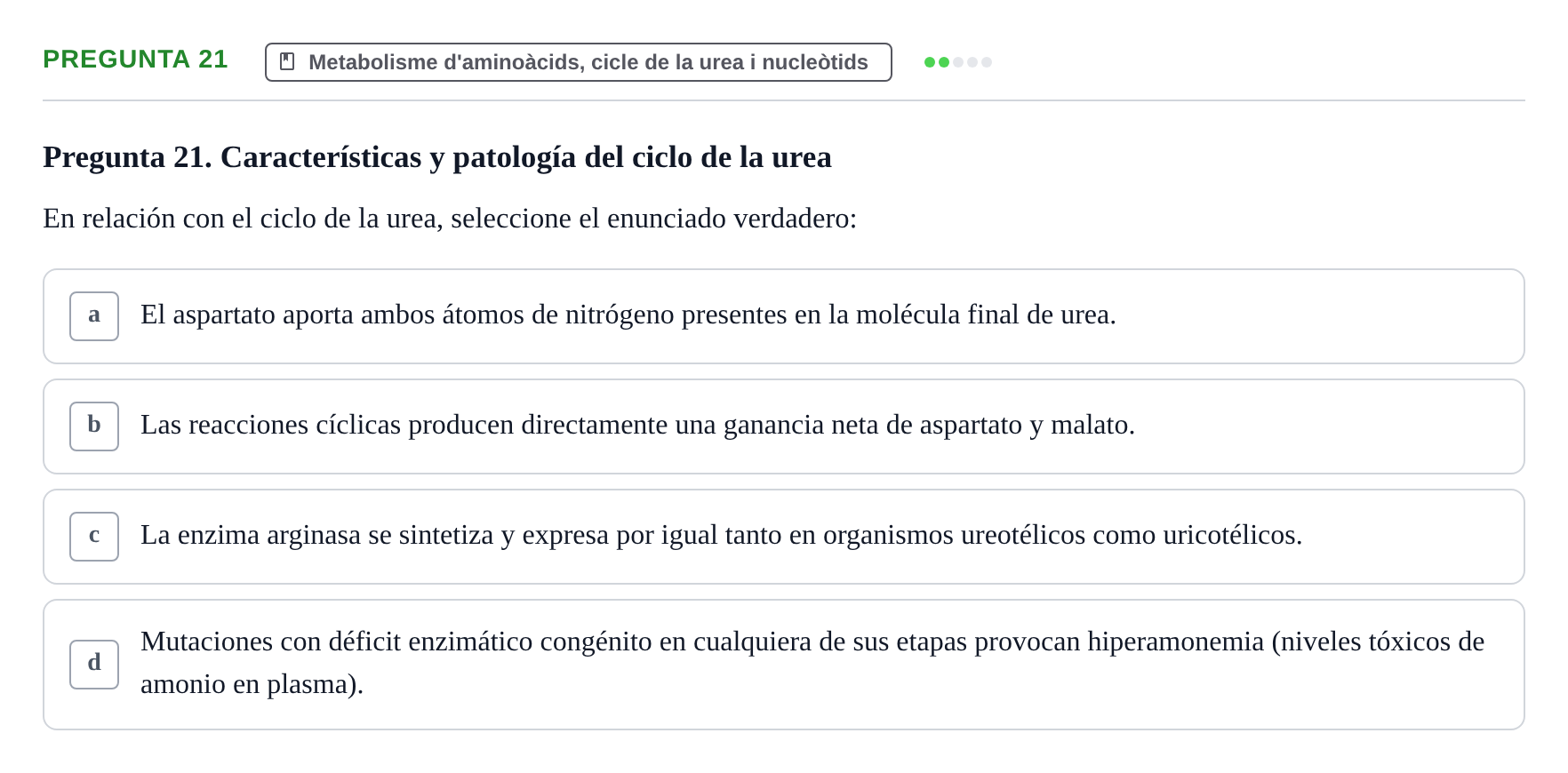 Enunciado: Pregunta 21 · Bioquímica UDL Examen de Bioquímica: Bloque 3