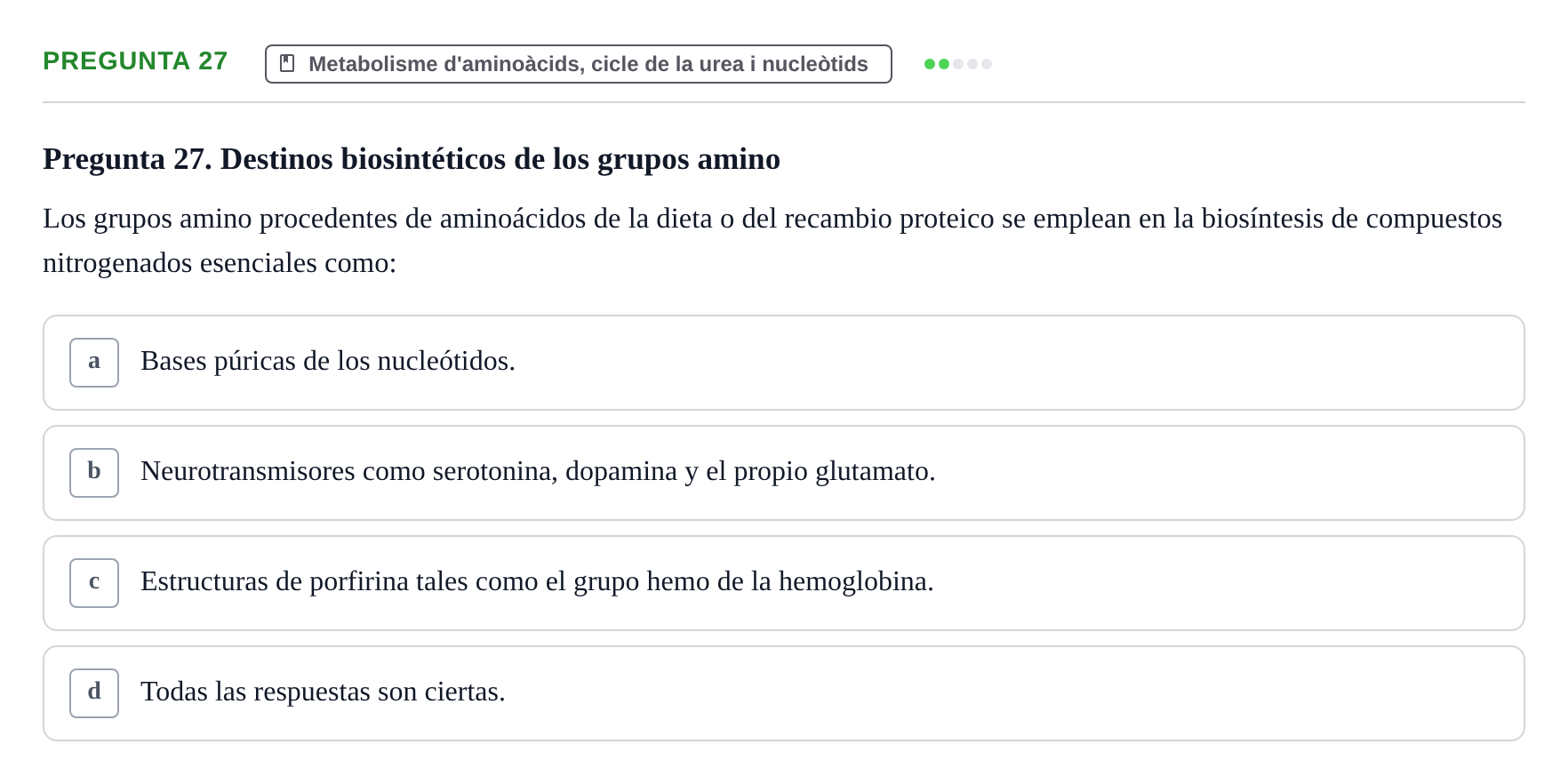 Enunciado: Pregunta 27 · Bioquímica UDL Examen de Bioquímica: Bloque 3