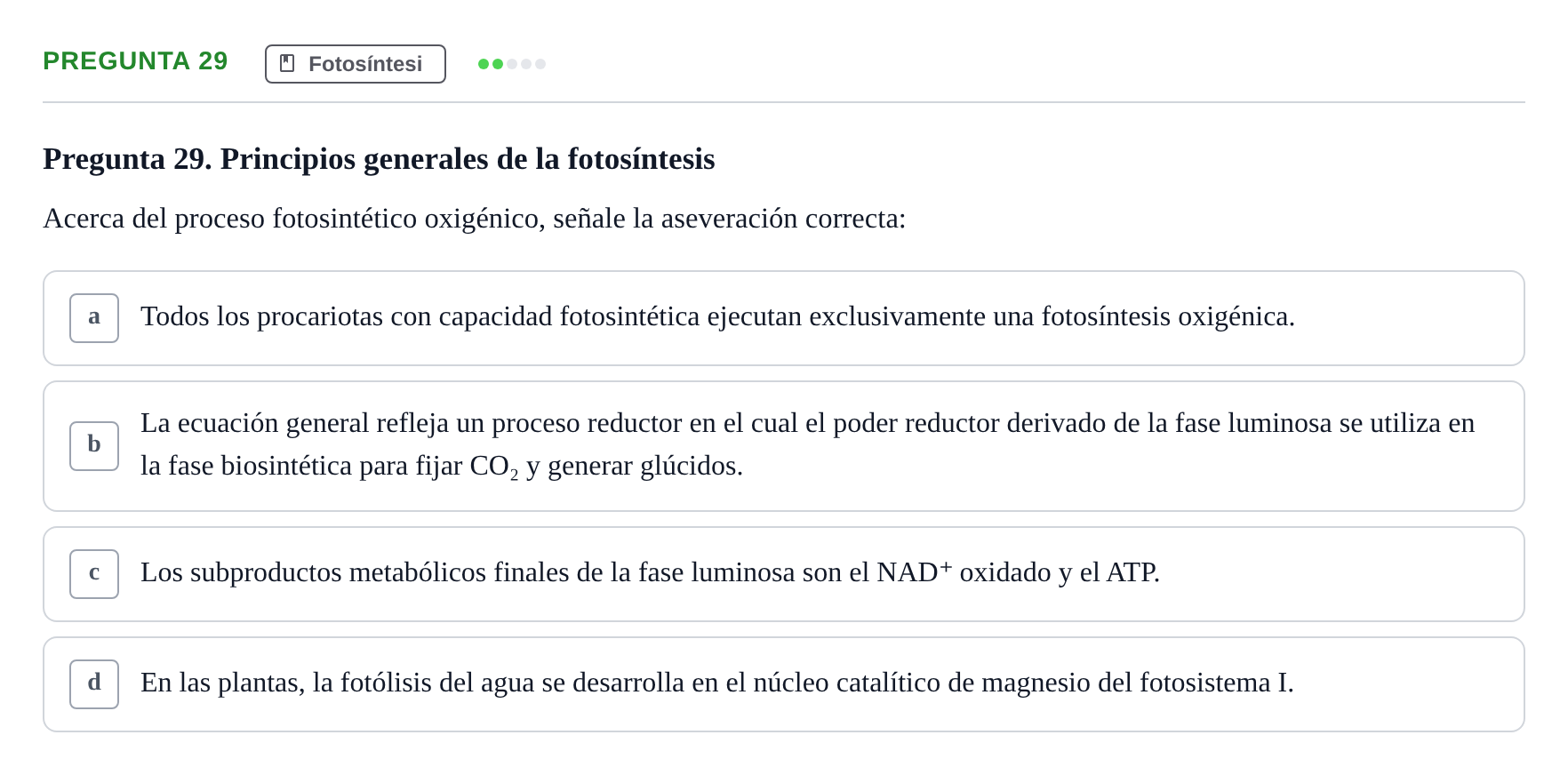 Enunciado: Pregunta 29 · Bioquímica UDL Examen de Bioquímica: Bloque 3